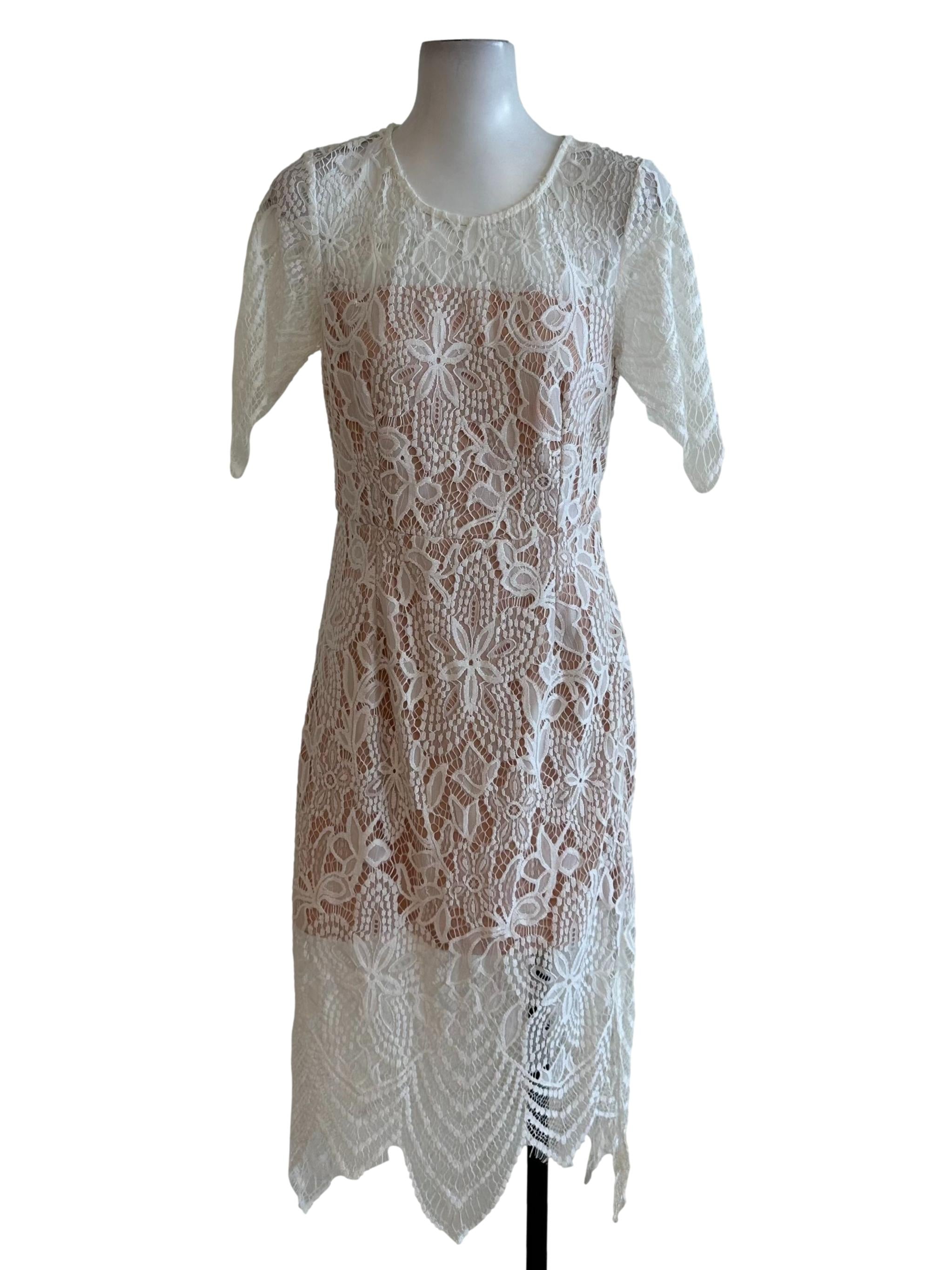 MDS White Beige Lace Dress