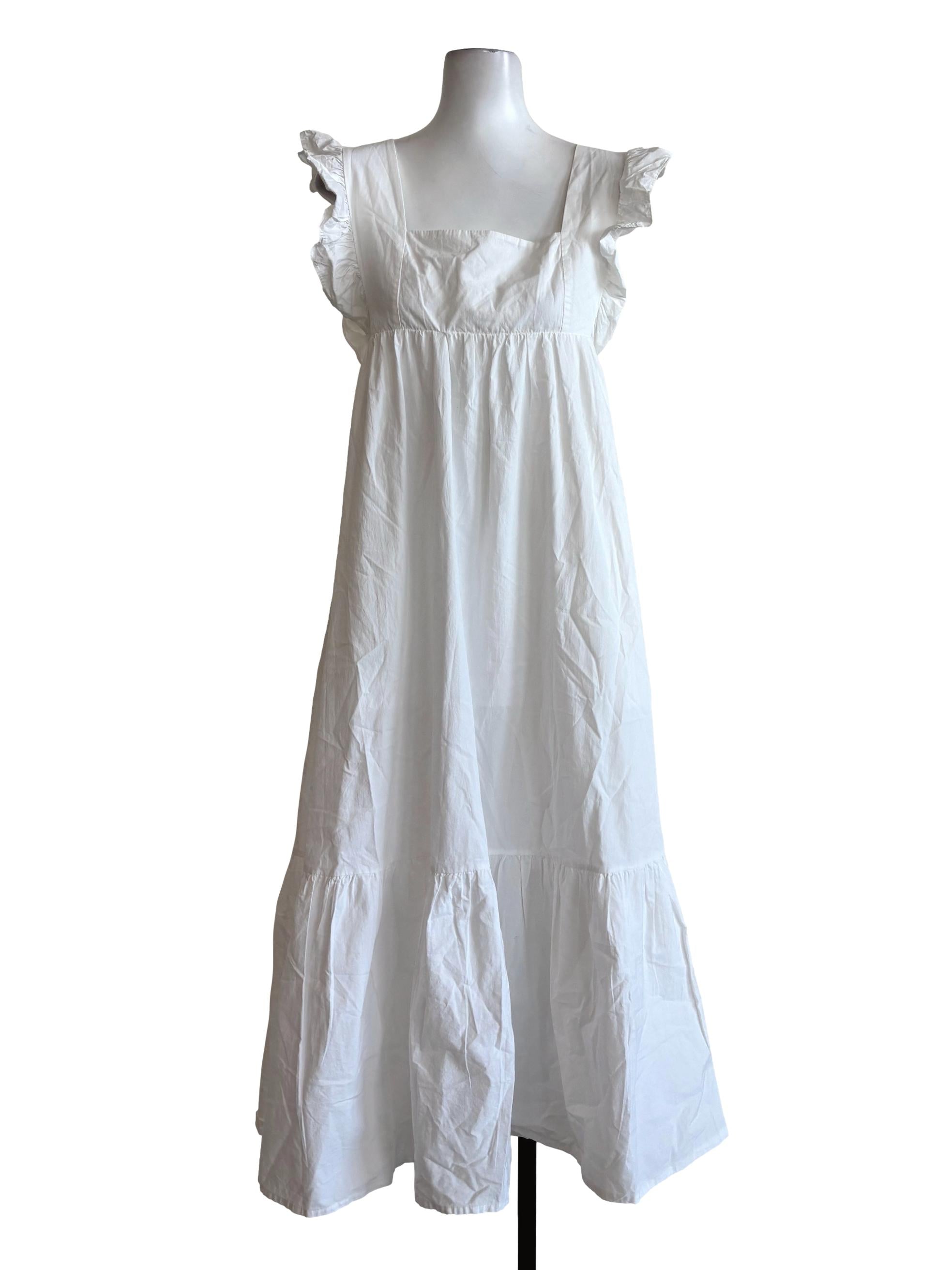 Pearl White Ruffle Cotton Drop Waist Dress | REFASH