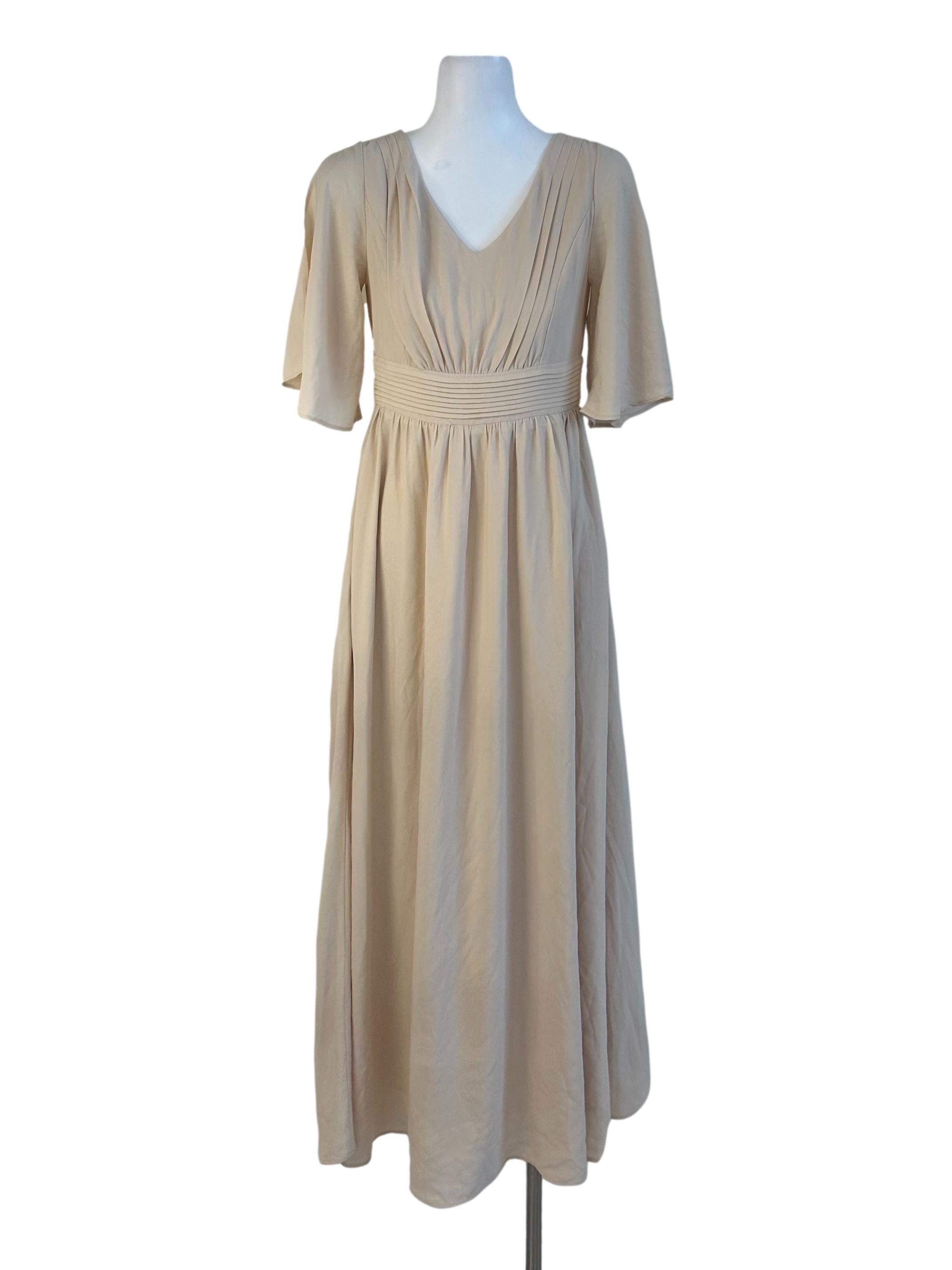 The Closet Lover Cream Beige Plain V Neck Dress | REFASH The Closet Lover Cream Beige Plain V Neck Dress | REFASH
