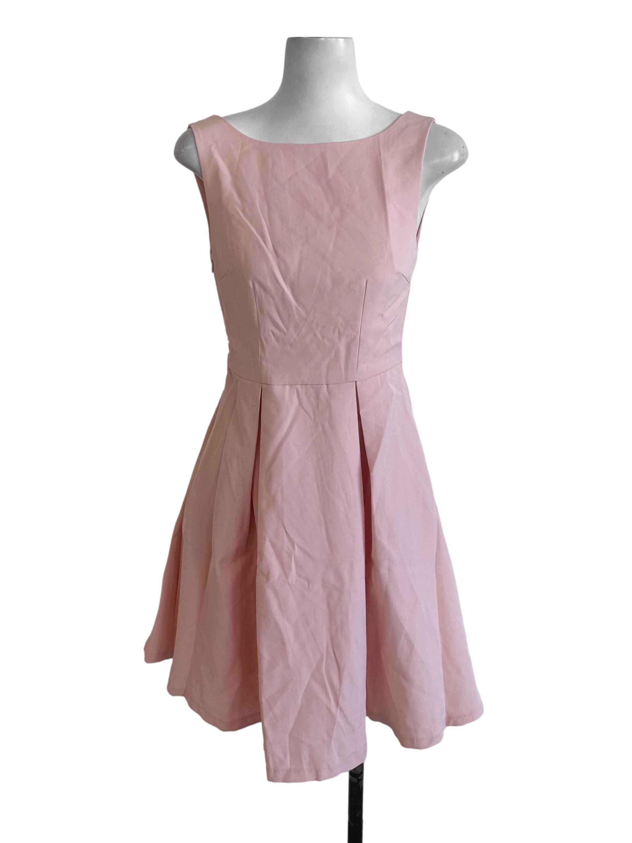 open lace back dress Fayth Light Pink Box Pleated Ribbon Dress