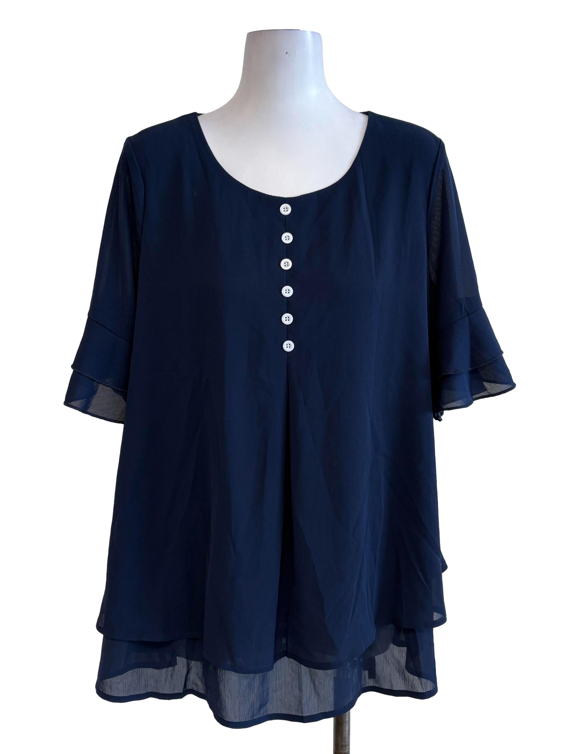 Shein Indigo Blue Layered Ruffle Chiffon Top REFASH