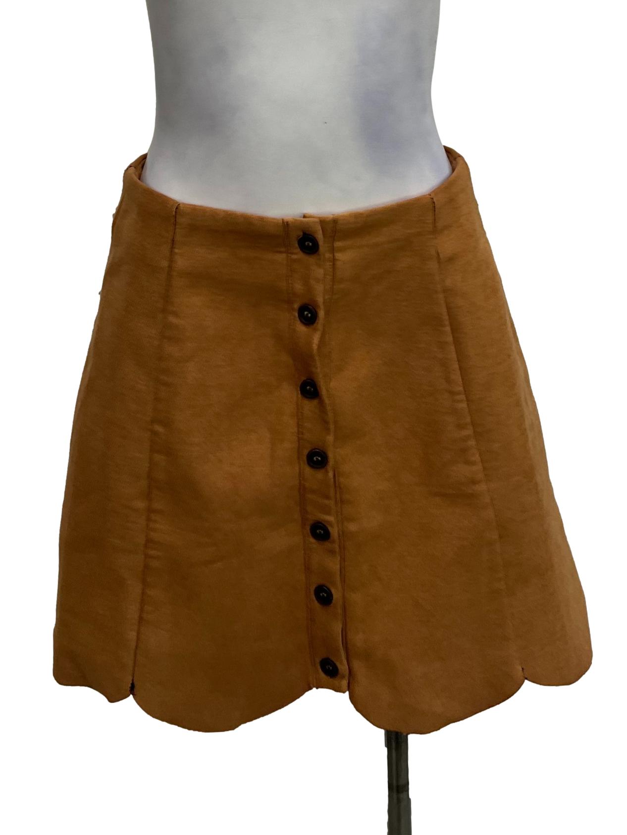 Shopsassydream Camel Brown Button Skirt | REFASH