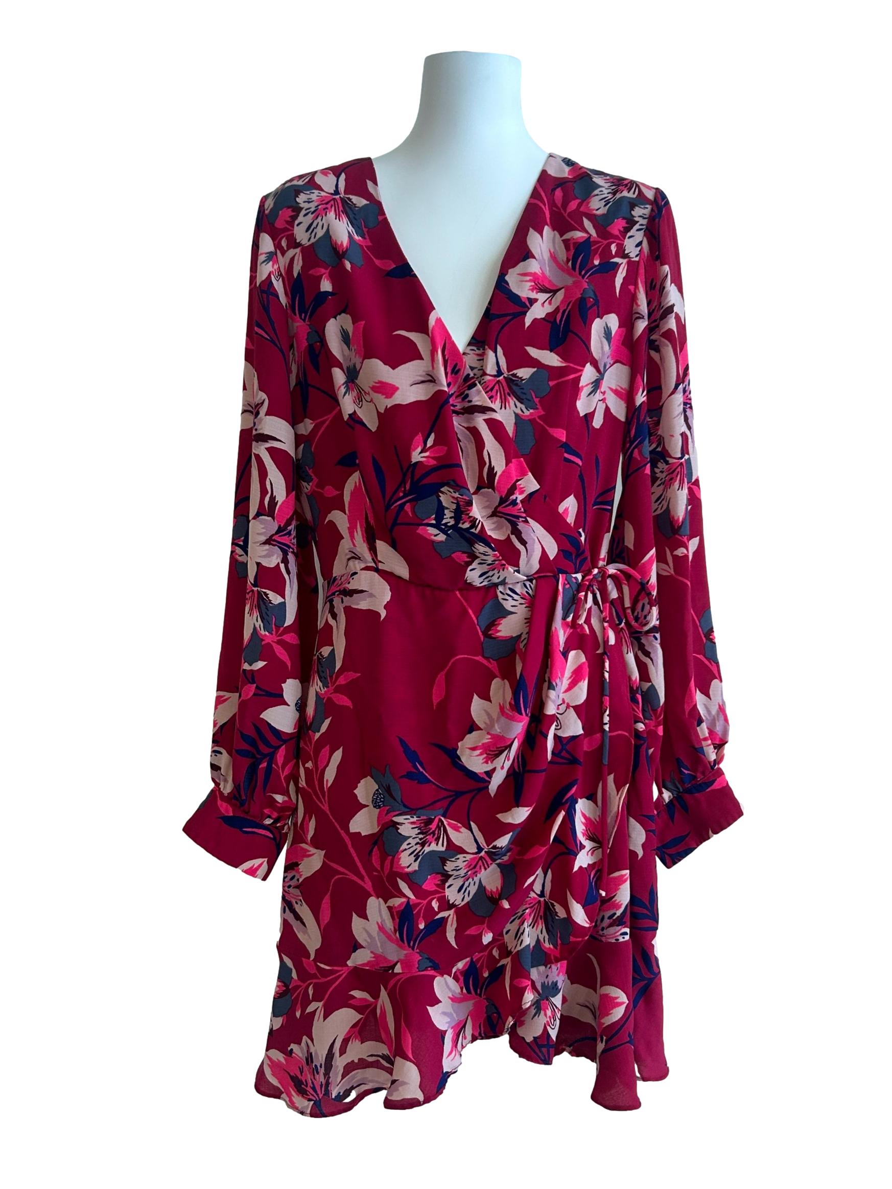 Adelyn Rae Boysenberry Pink Floral Ruffled Dress