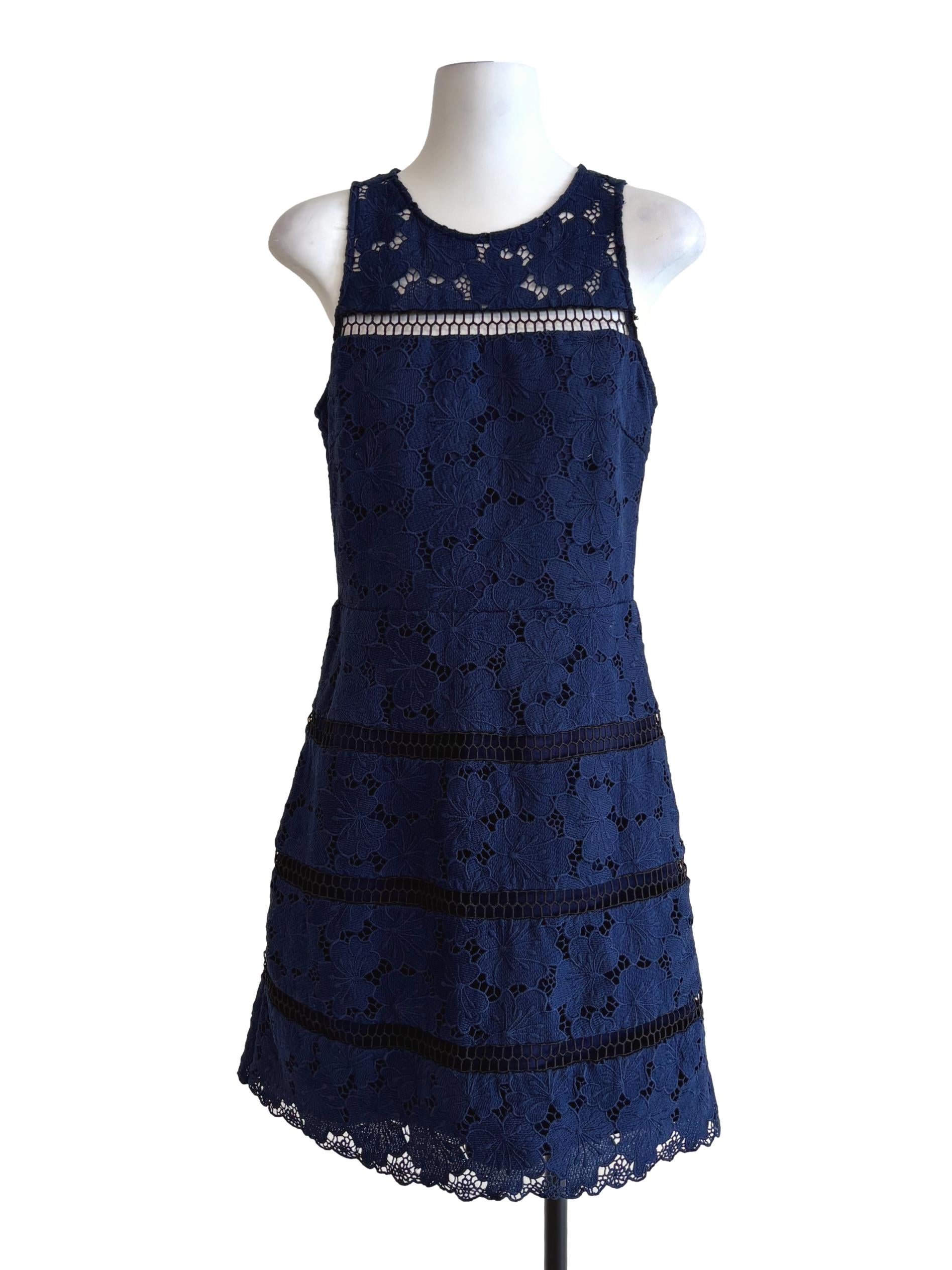 Adelyn Rae Navy Blue Sheath Lace Dress