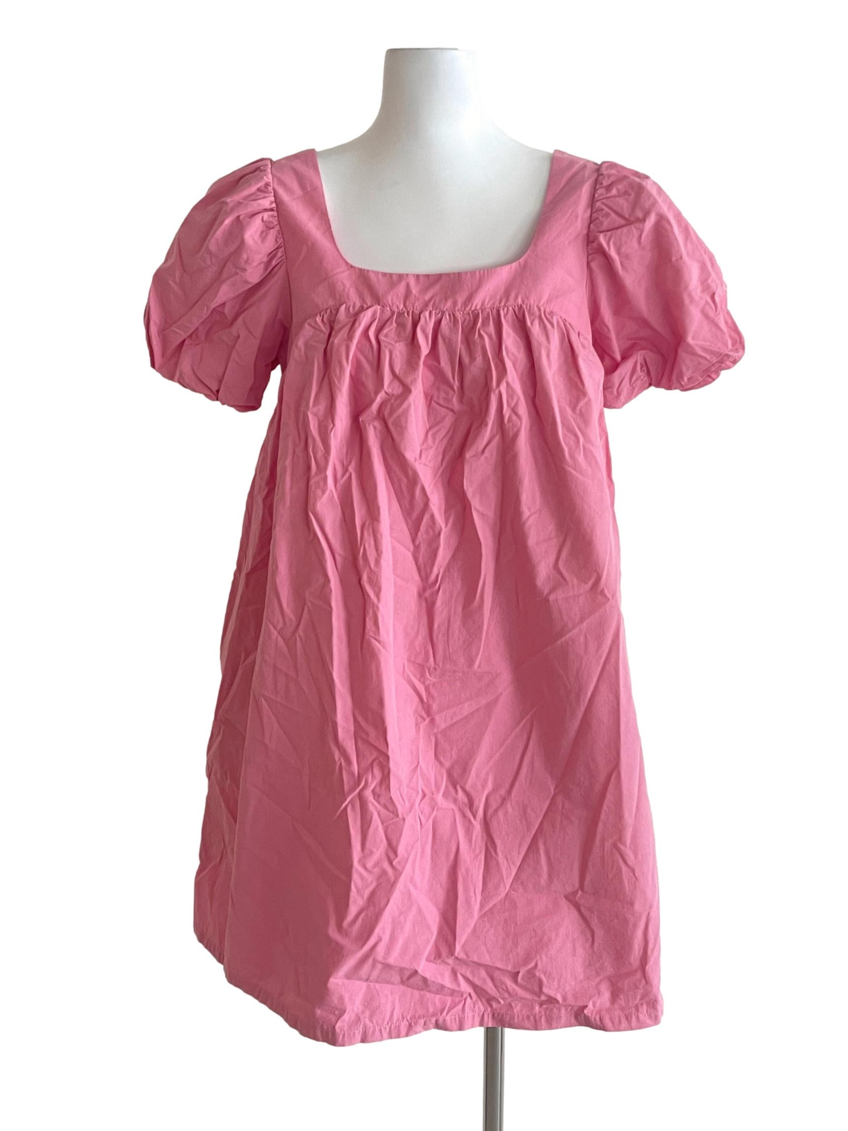 Hollyhoque Pink Square Neck Puff Sleeve Babydoll Dress