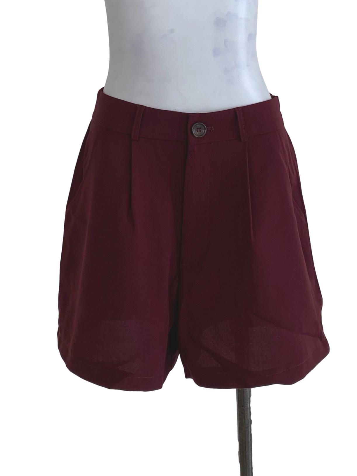 Hervelvetvase Maroon Plain High Waisted Shorts REFASH