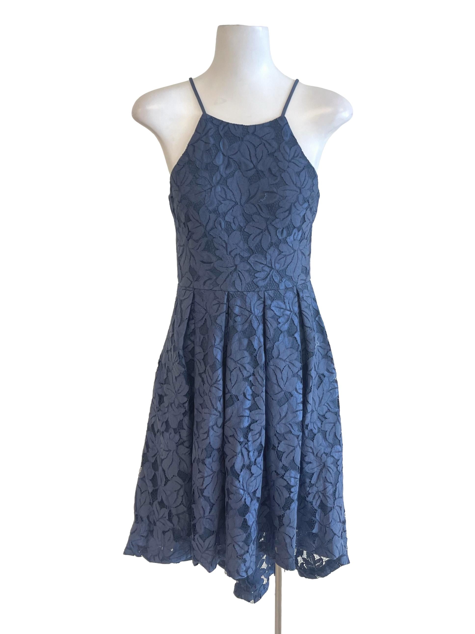 open lace back dress Prim Pleated Midi Dress — Persian Blue Print main image 1