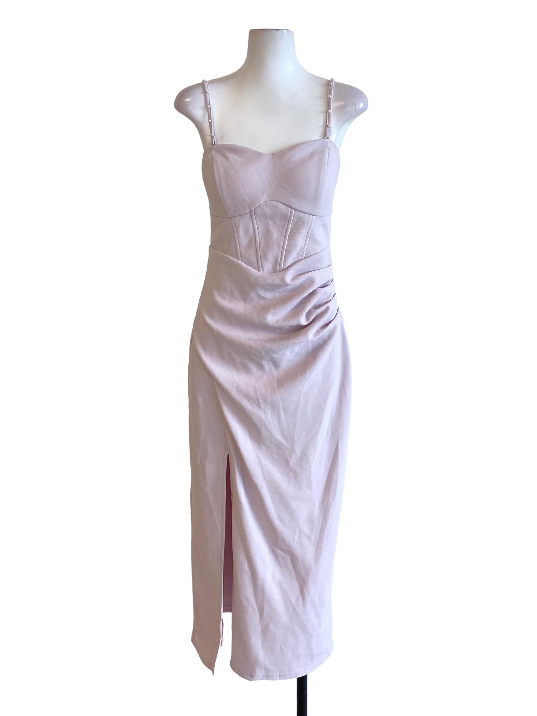 Mikayla Pastel Purple Sweetheart Wrap Slit Bodycon Dress