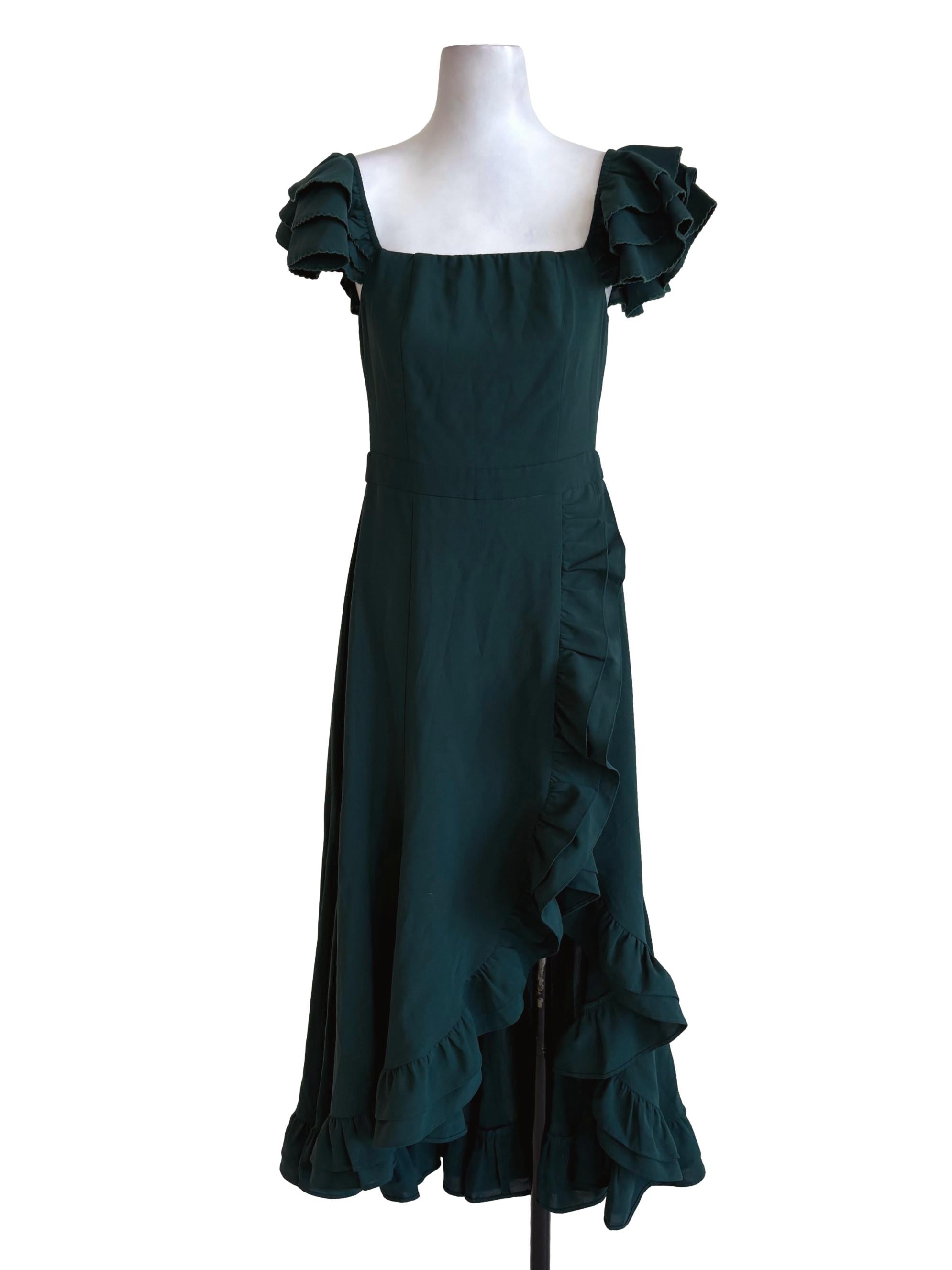 The Closet Lover Emerald Green Ruffle Flounce Dress