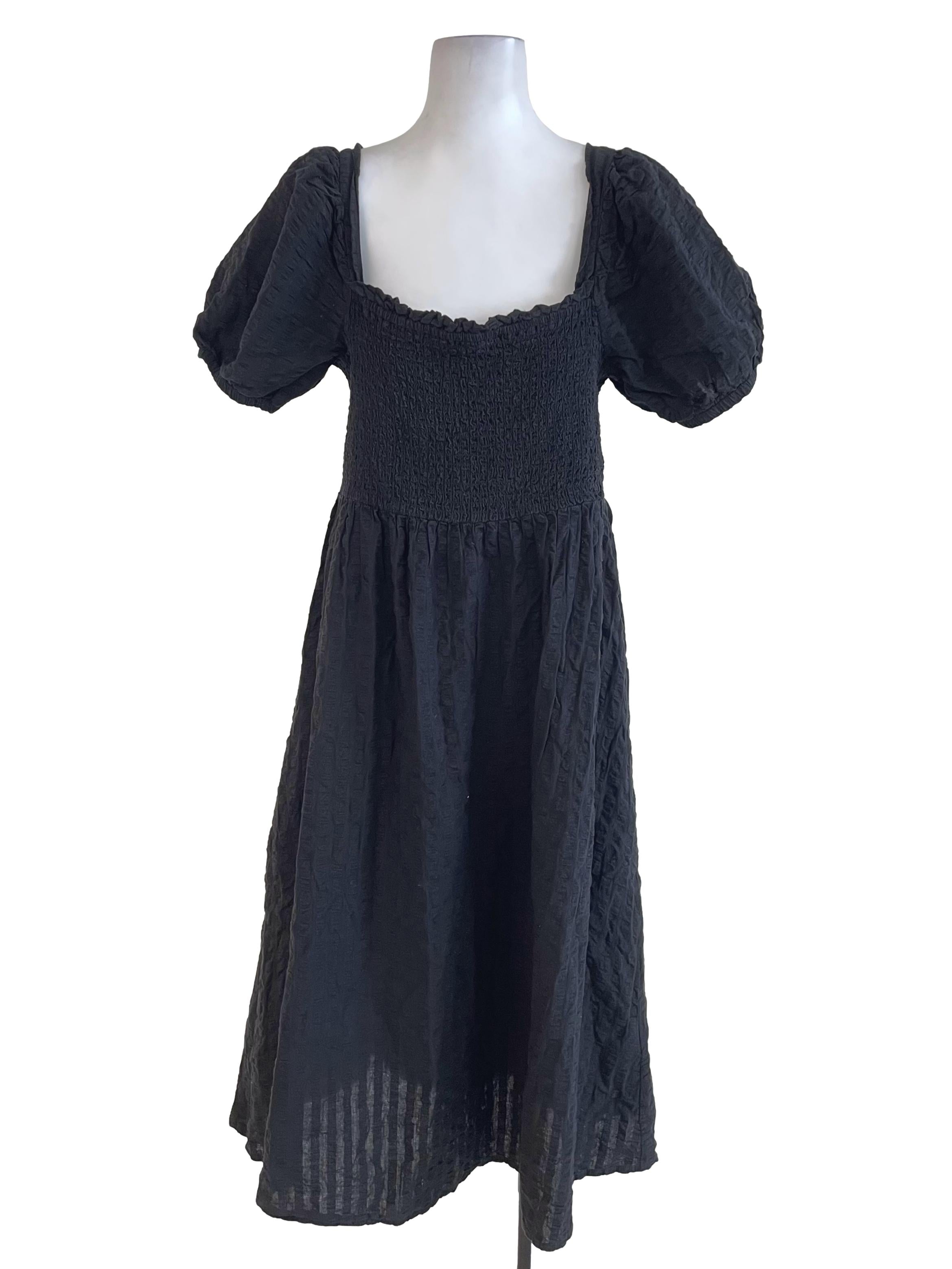 Cotton On Black Shirred Puff Sleeves Dress REFASH - Main Image