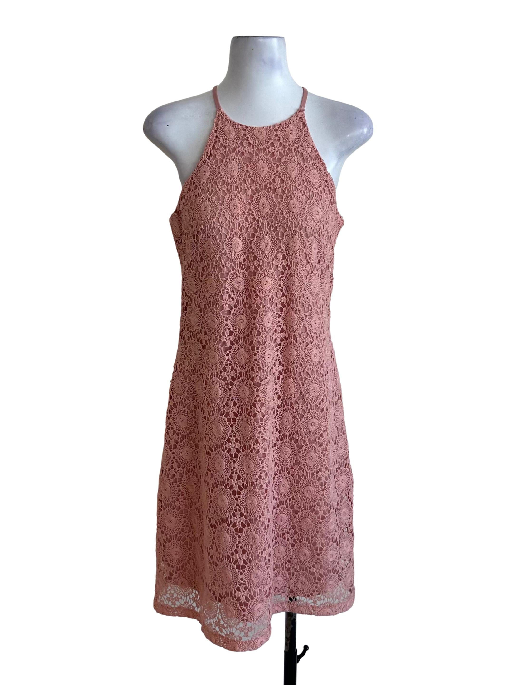 All Would Envy Dusty Pink Lace Halter Dress