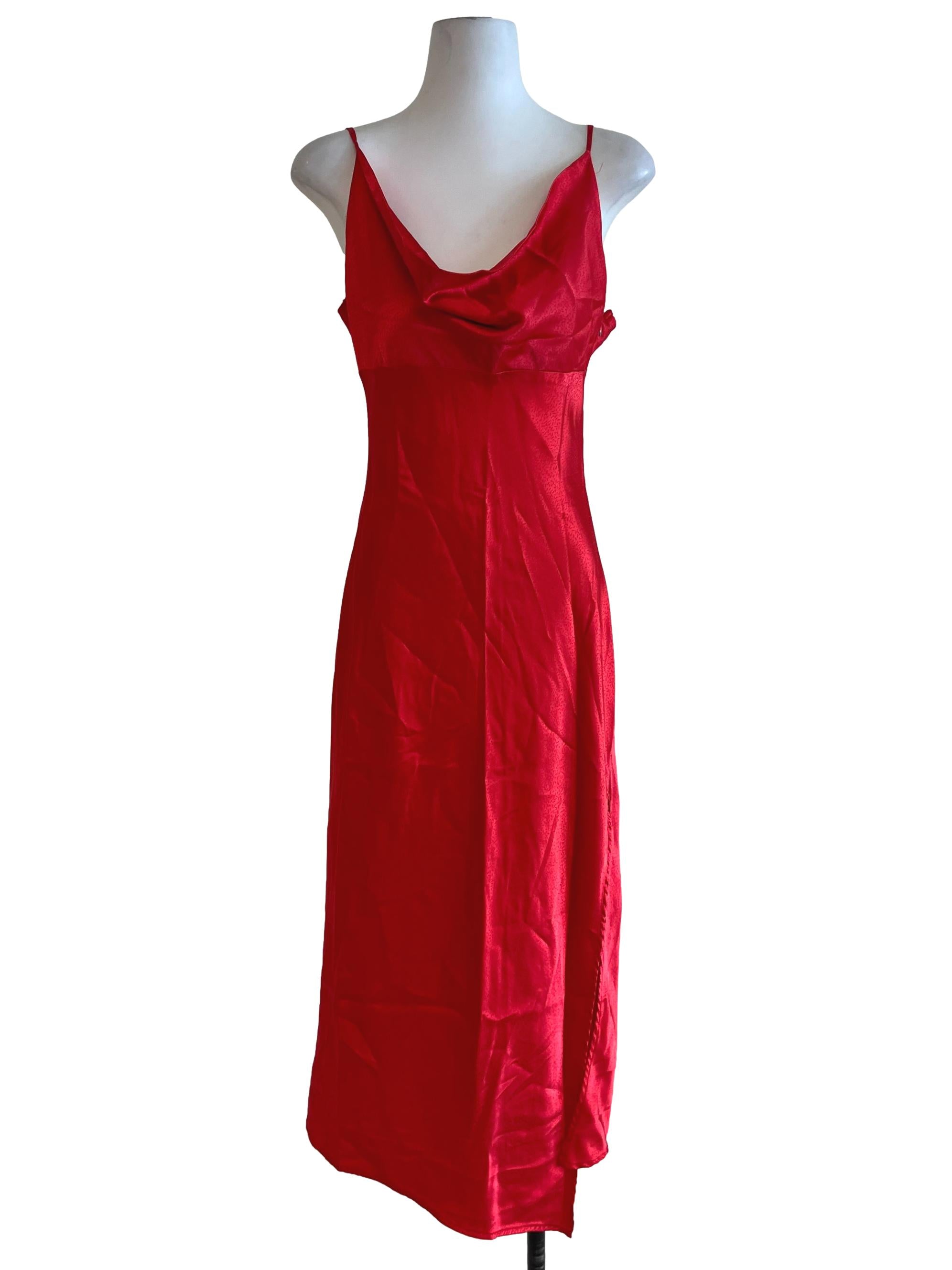 Adelyn Rae Red Asymmetrical Neckline Slip Dress