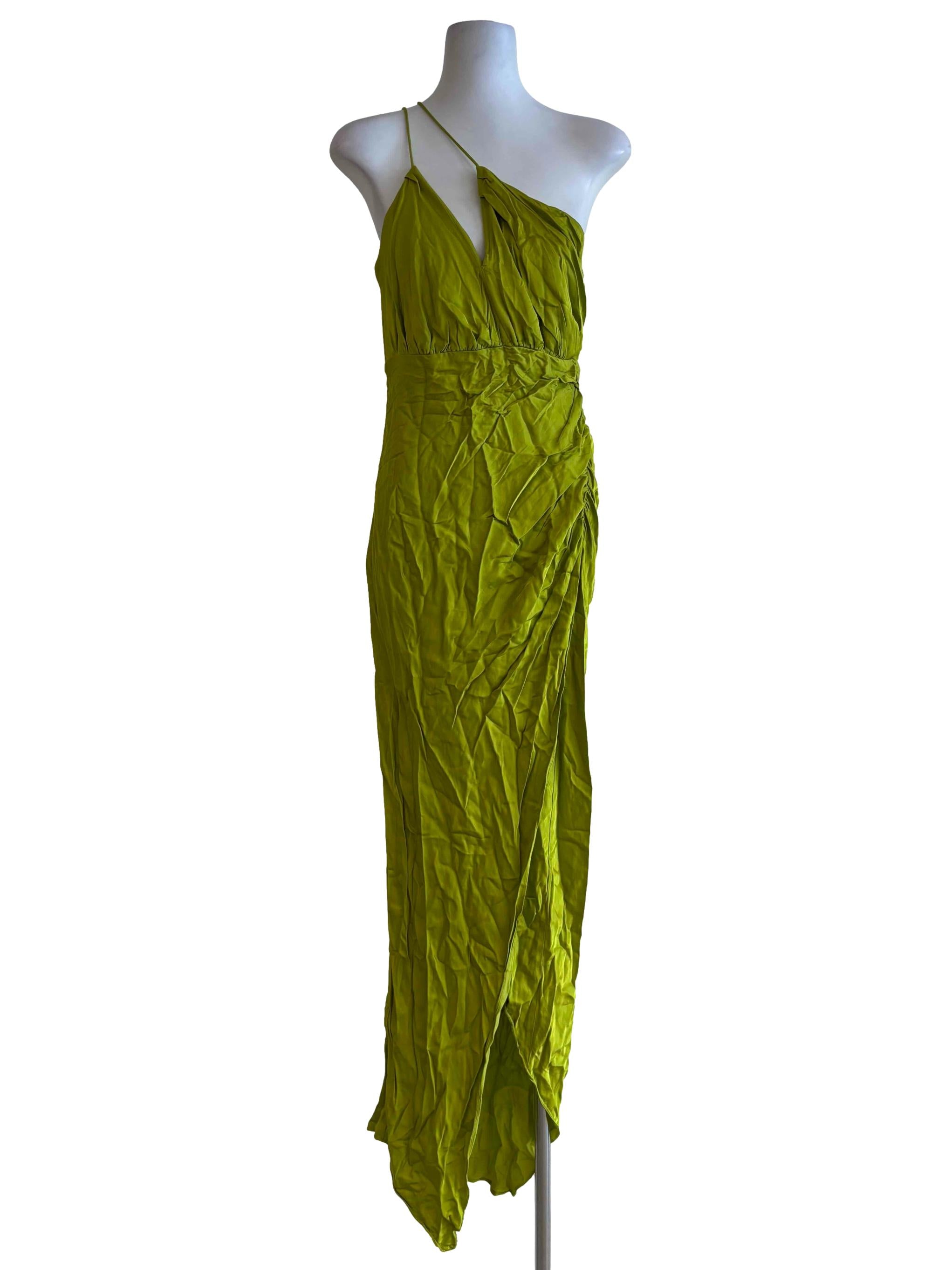 Mango Apple Green Asymmetrical Slip Dress