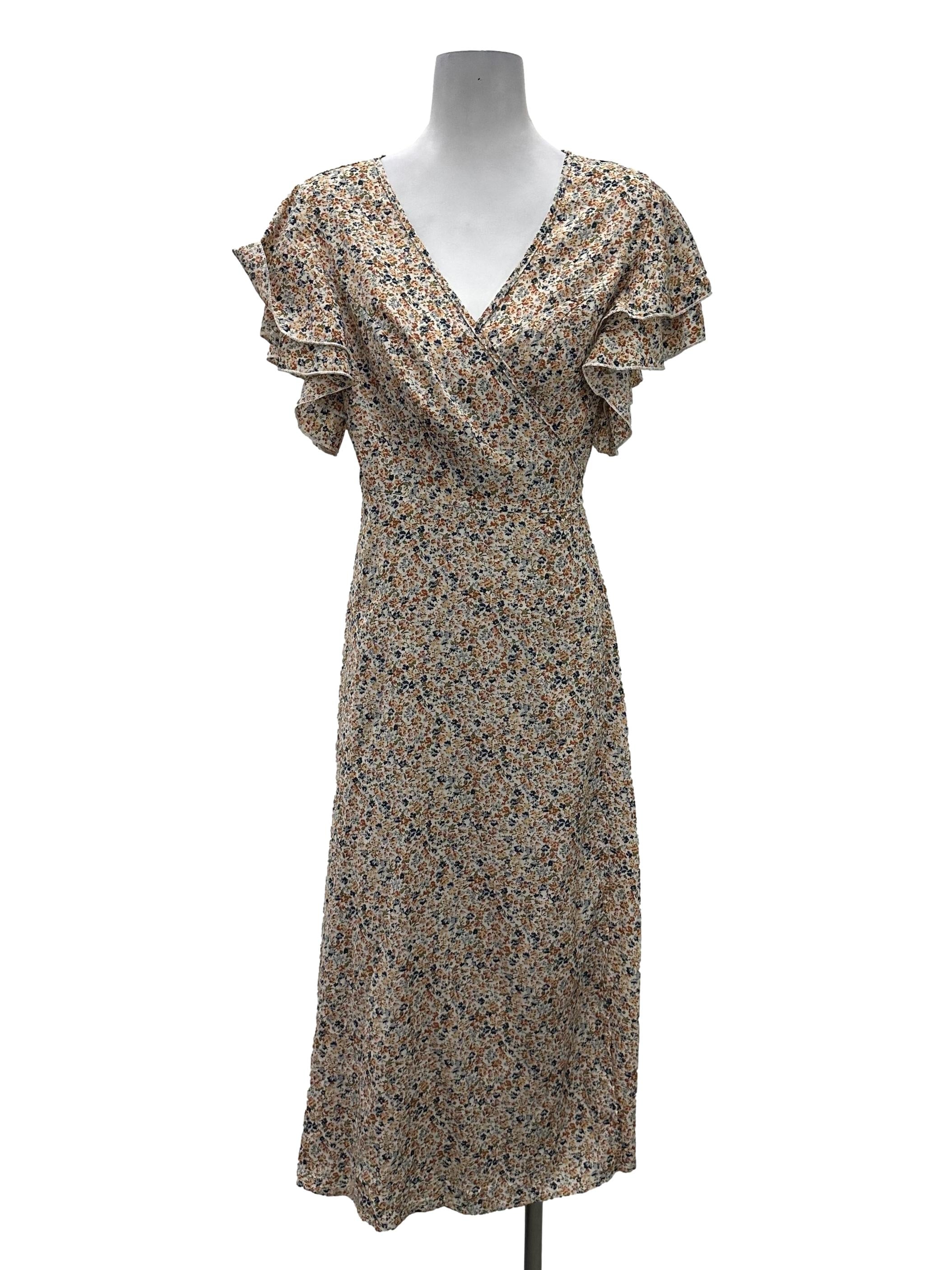 Shein Beige Floral V Wrap Dress | REFASH Shein Beige Floral V Wrap Dress | REFASH