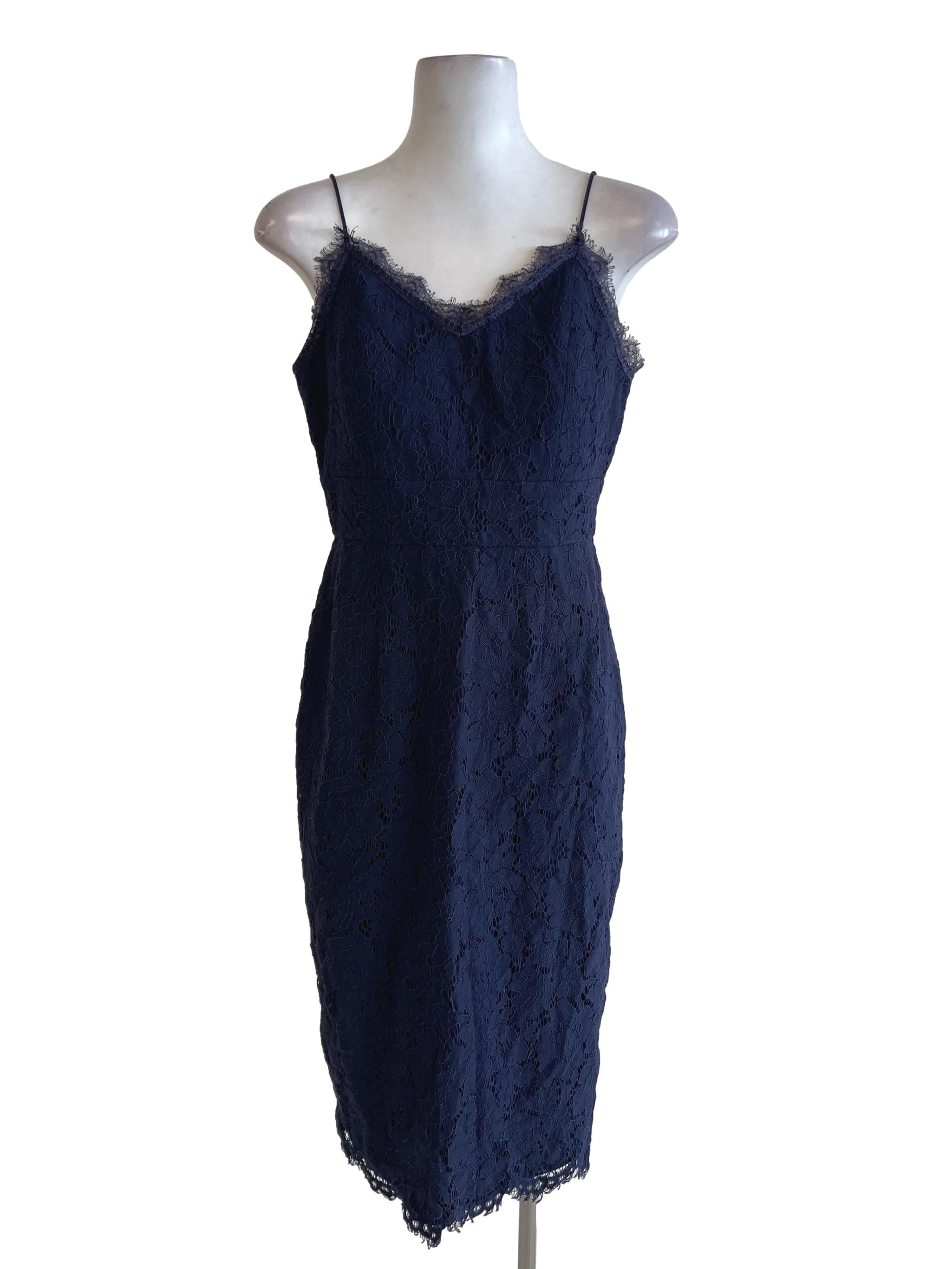 Love Bonito Navy Blue Floral Lace Dress | REFASH