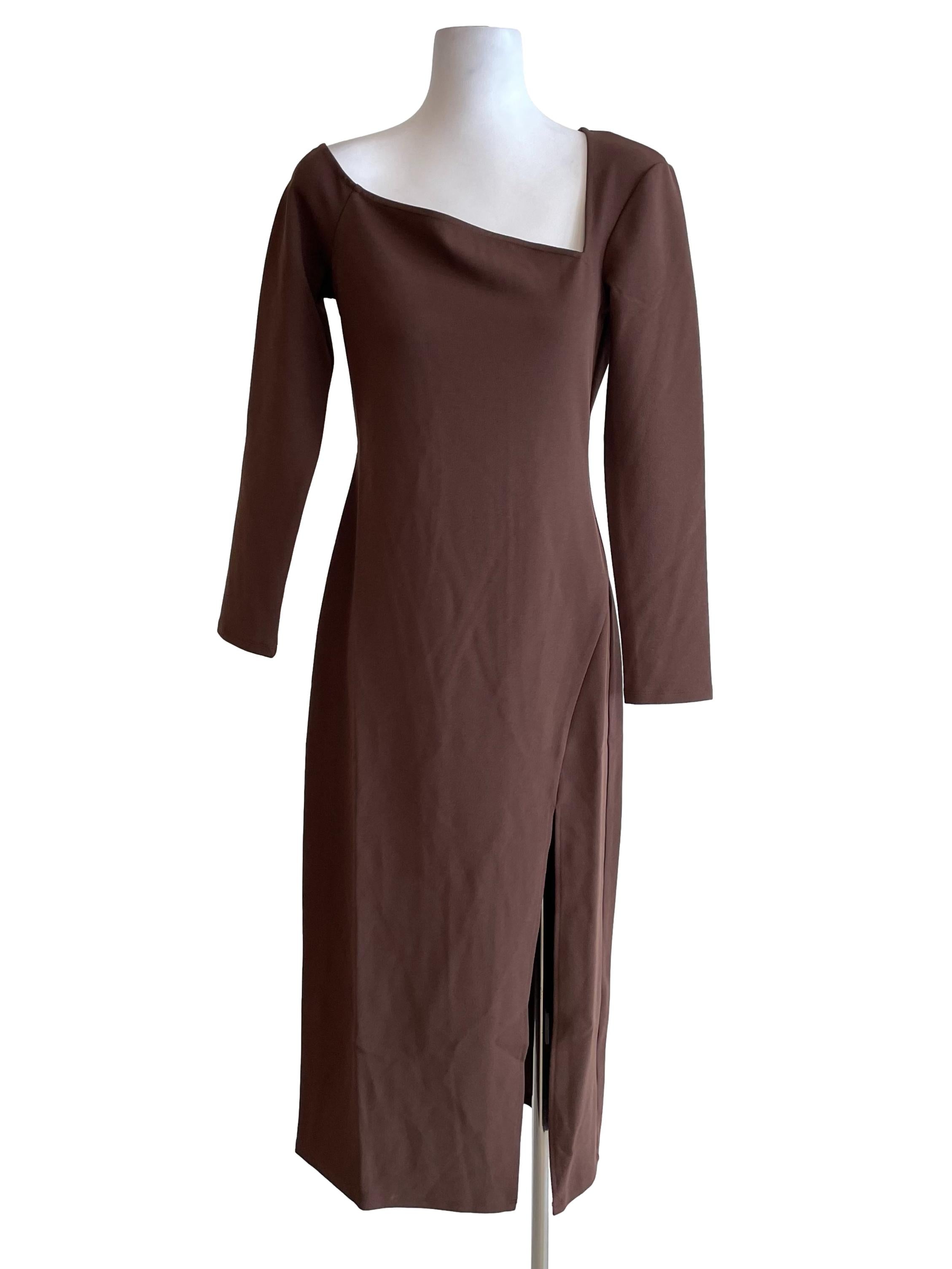 Love Bonito Walnut Angle Neck Curvy Dress