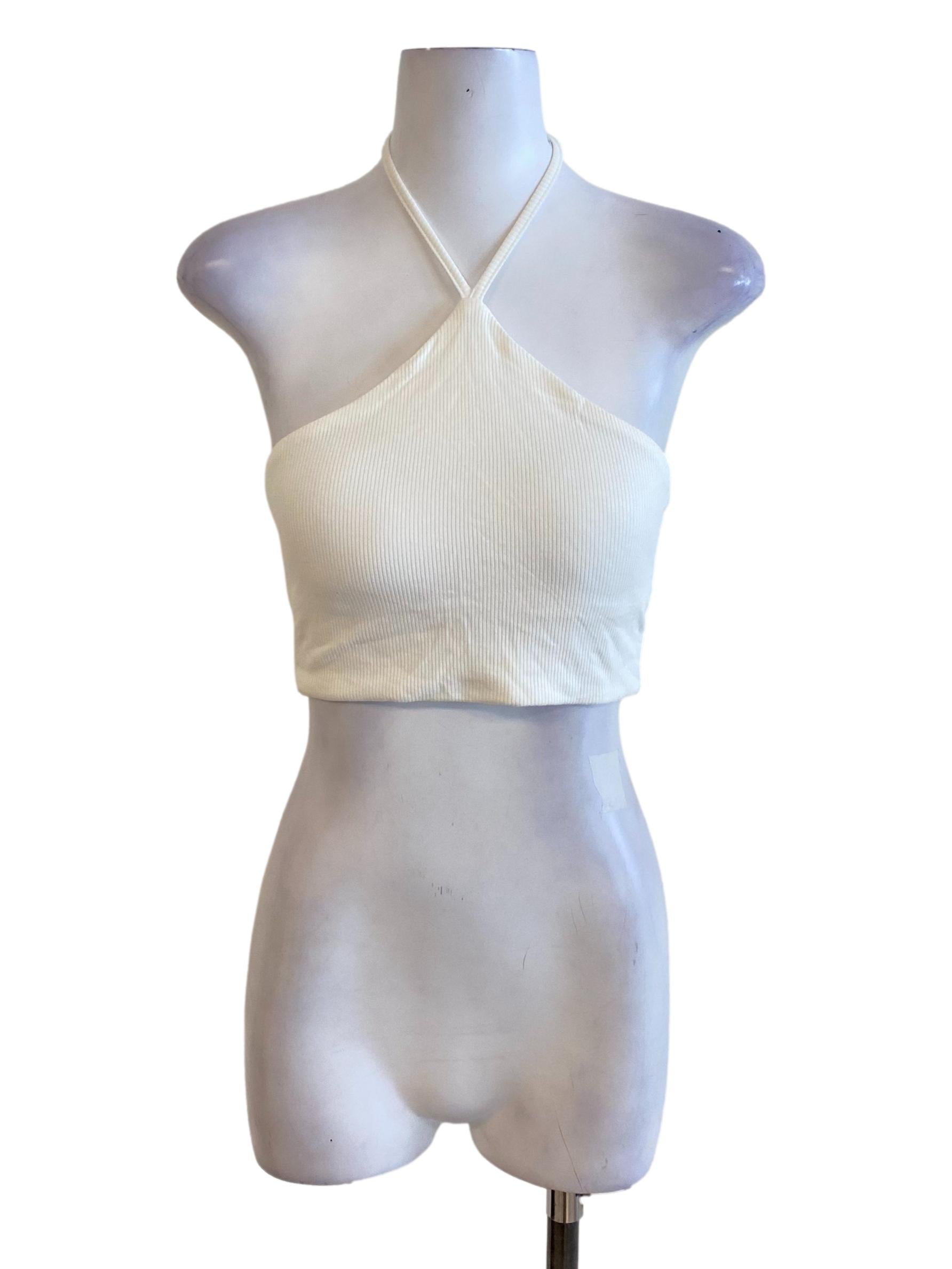The Tinsel Rack White Halter Neck Plain Cropped Top REFASH