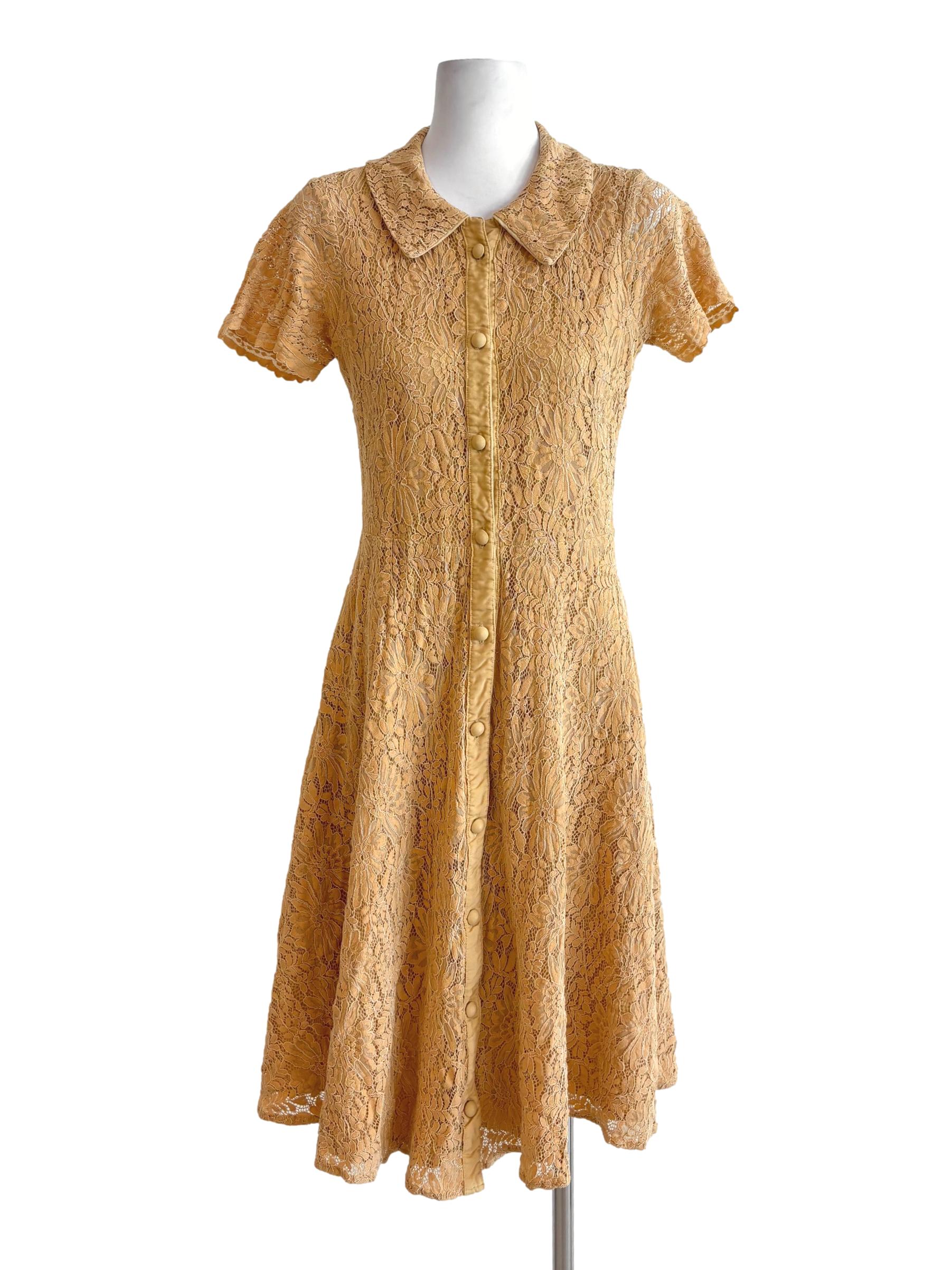 Mango Yellow Fitted Waist Lace Dress | REFASH Mango Yellow Fitted Waist Lace Dress | REFASH