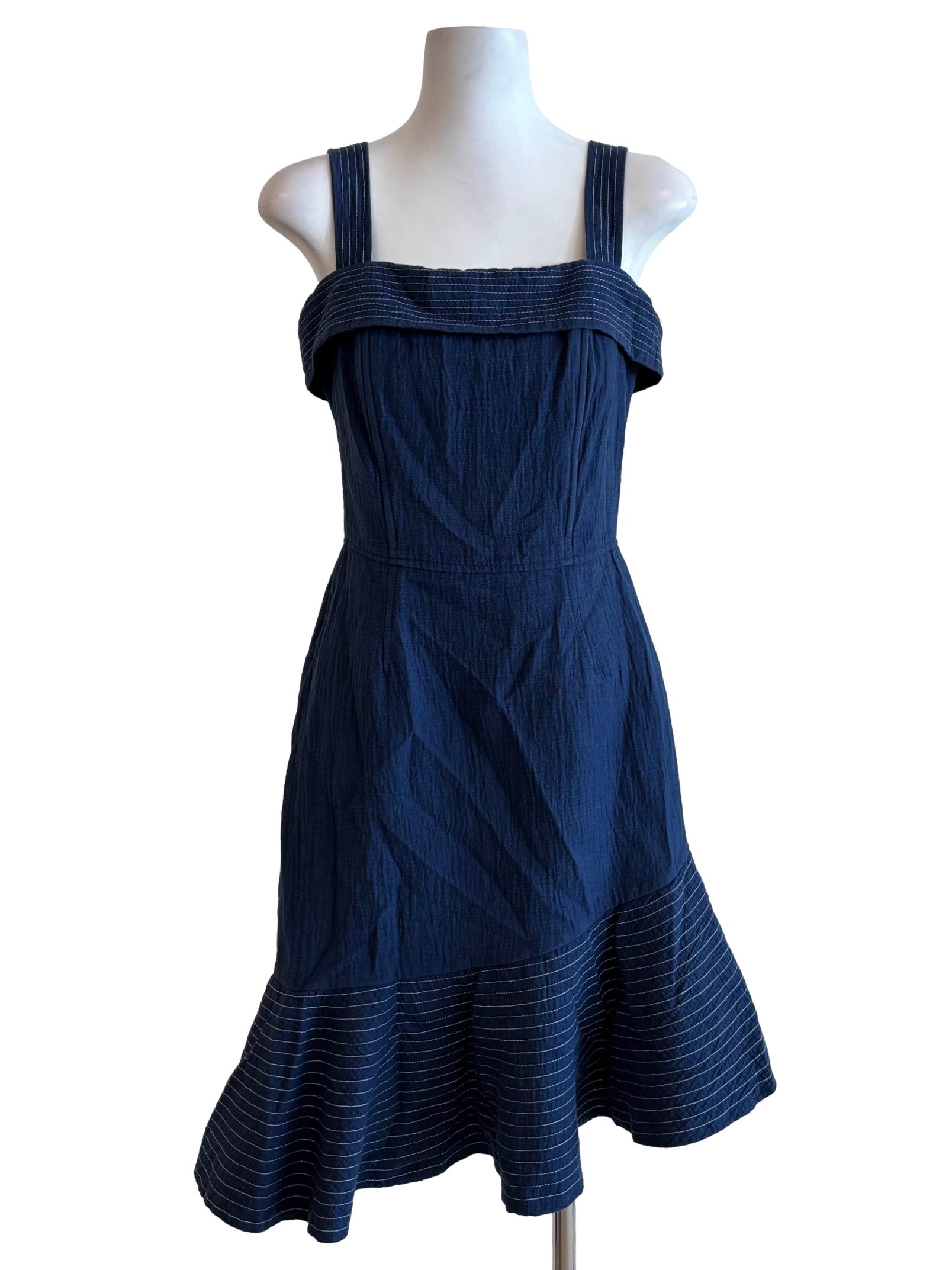 Adelyn Rae Navy Blue Cotton Asymmetrical Flare Dress