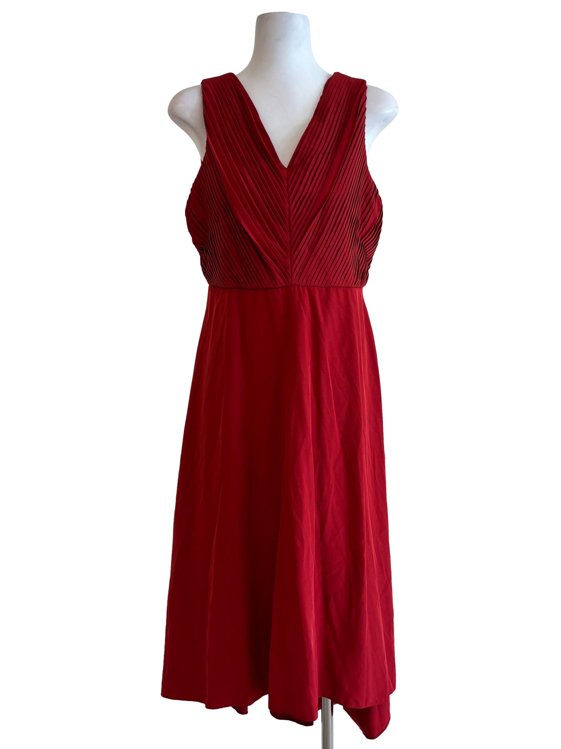 carmine red dress Mint & Ooak Carmine Red Pleated A-Line Dress