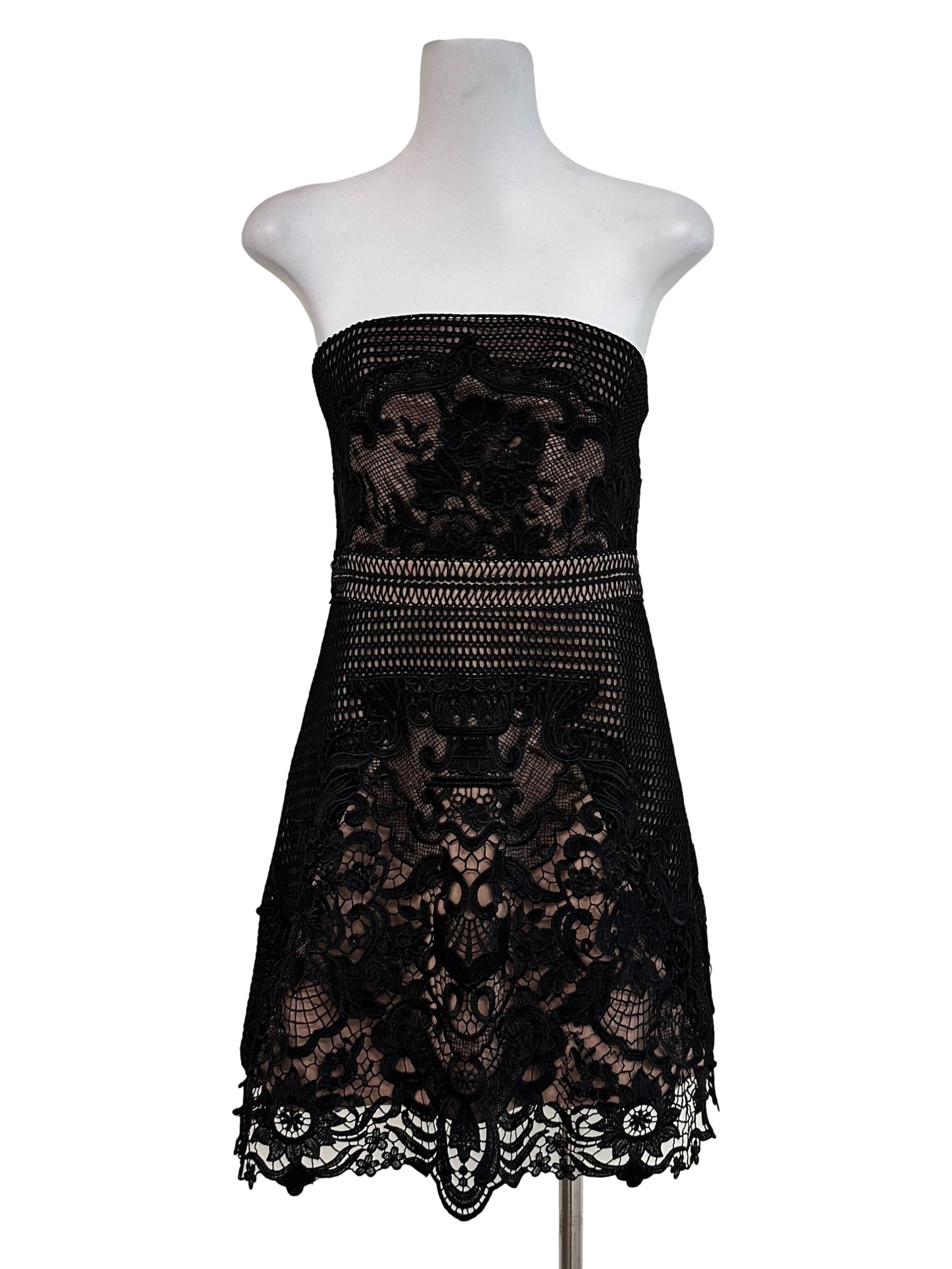 Love Bonito Black Lace Pattern Strapless Dress