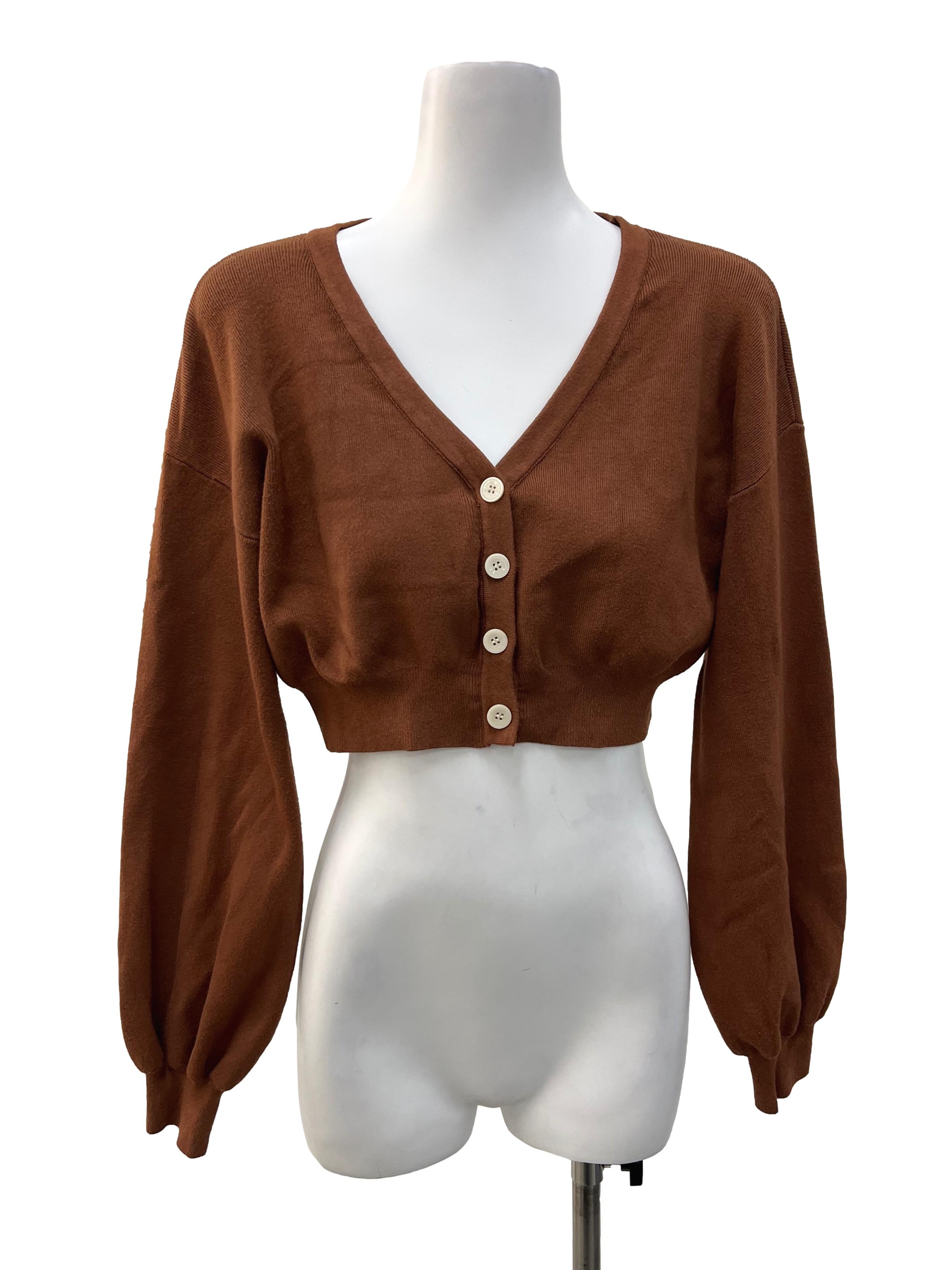 Lovet Brown Knitted Cropped Cardigan REFASH