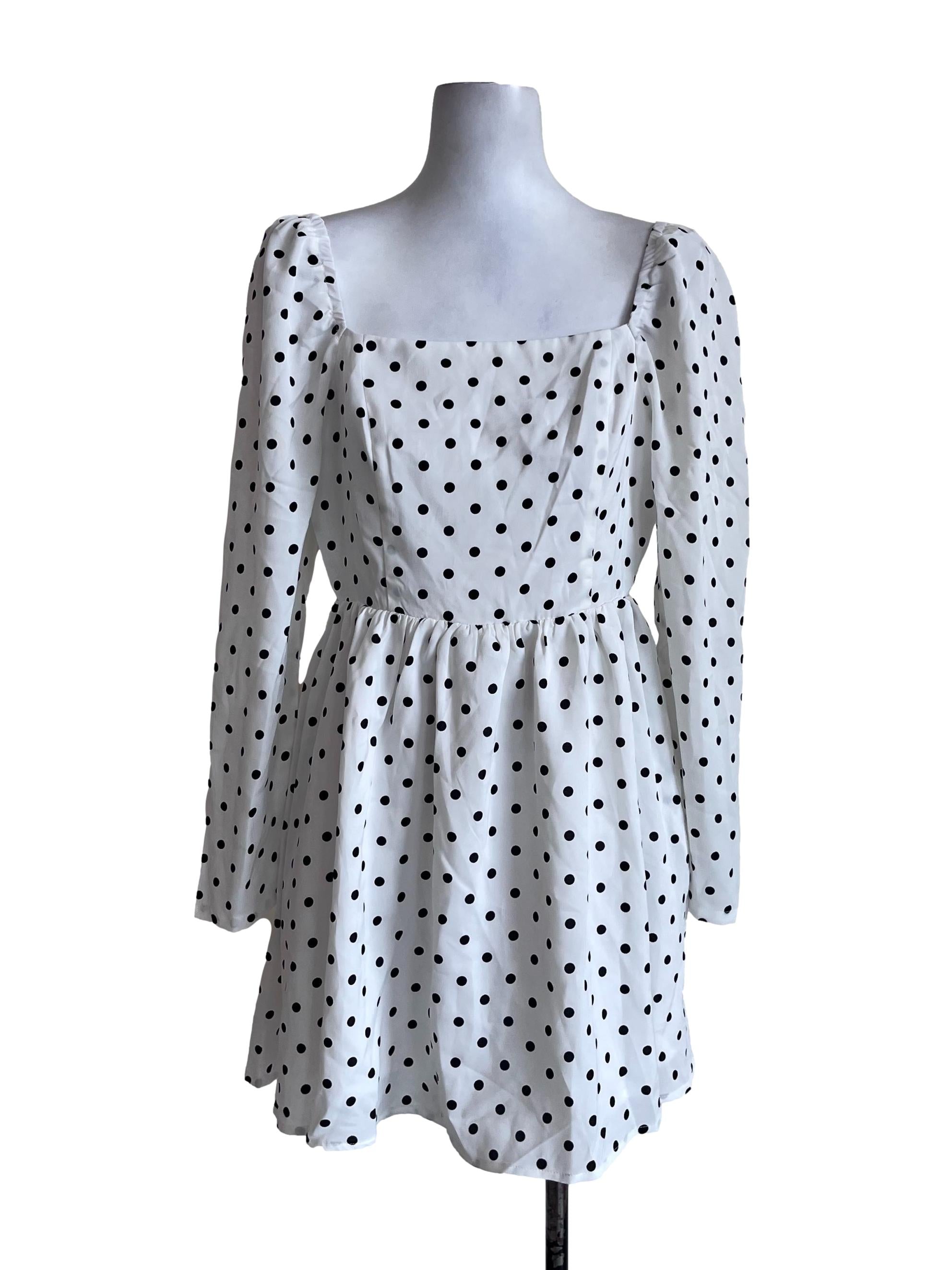 Rihoas Black Dots White Dress