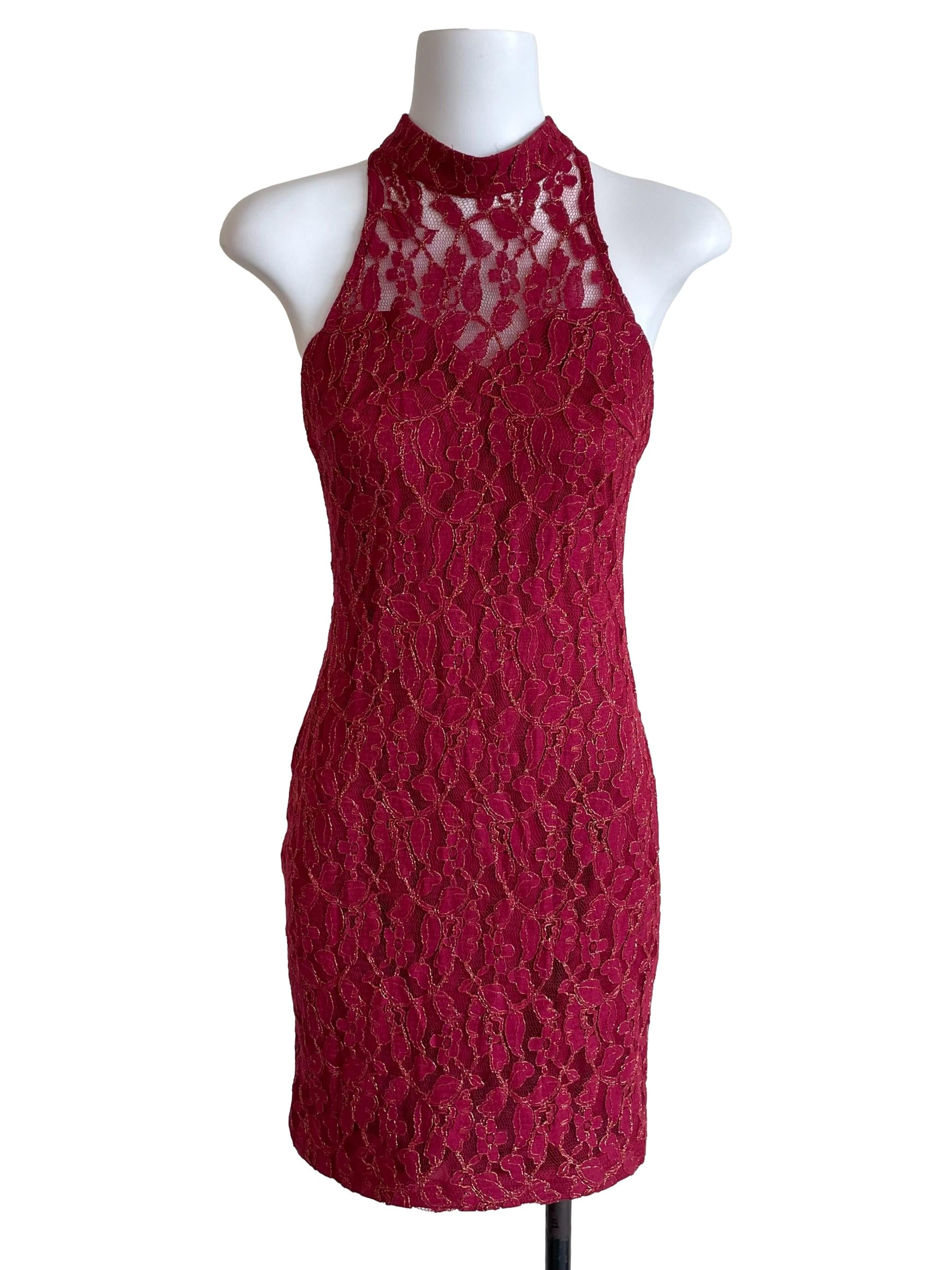 Love Bonito Cherry Floral Lace Halter Neck Dress