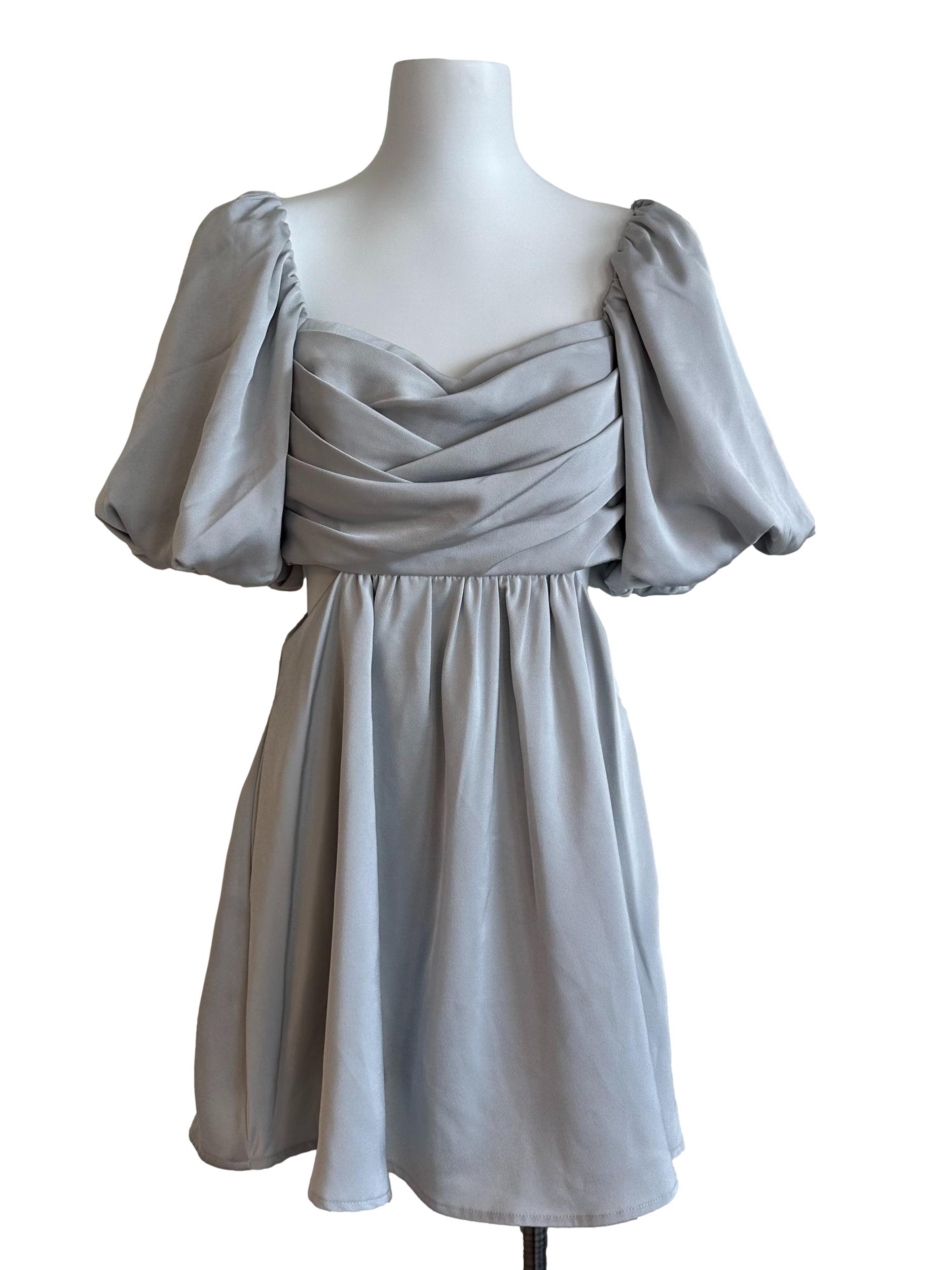 The Style Soiree Silver Grey Pleated Side Open Dress