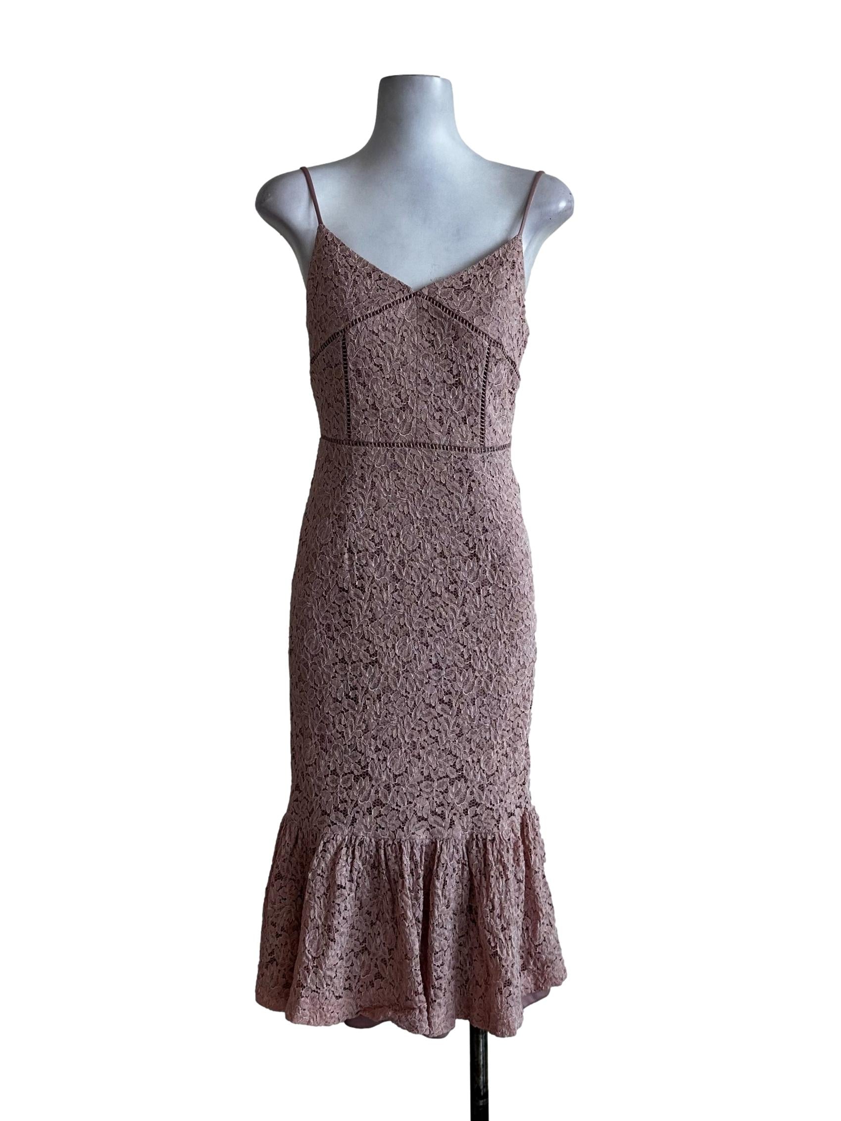 Fash Mob Light Blush Pink Lace Pattern Midi Dress