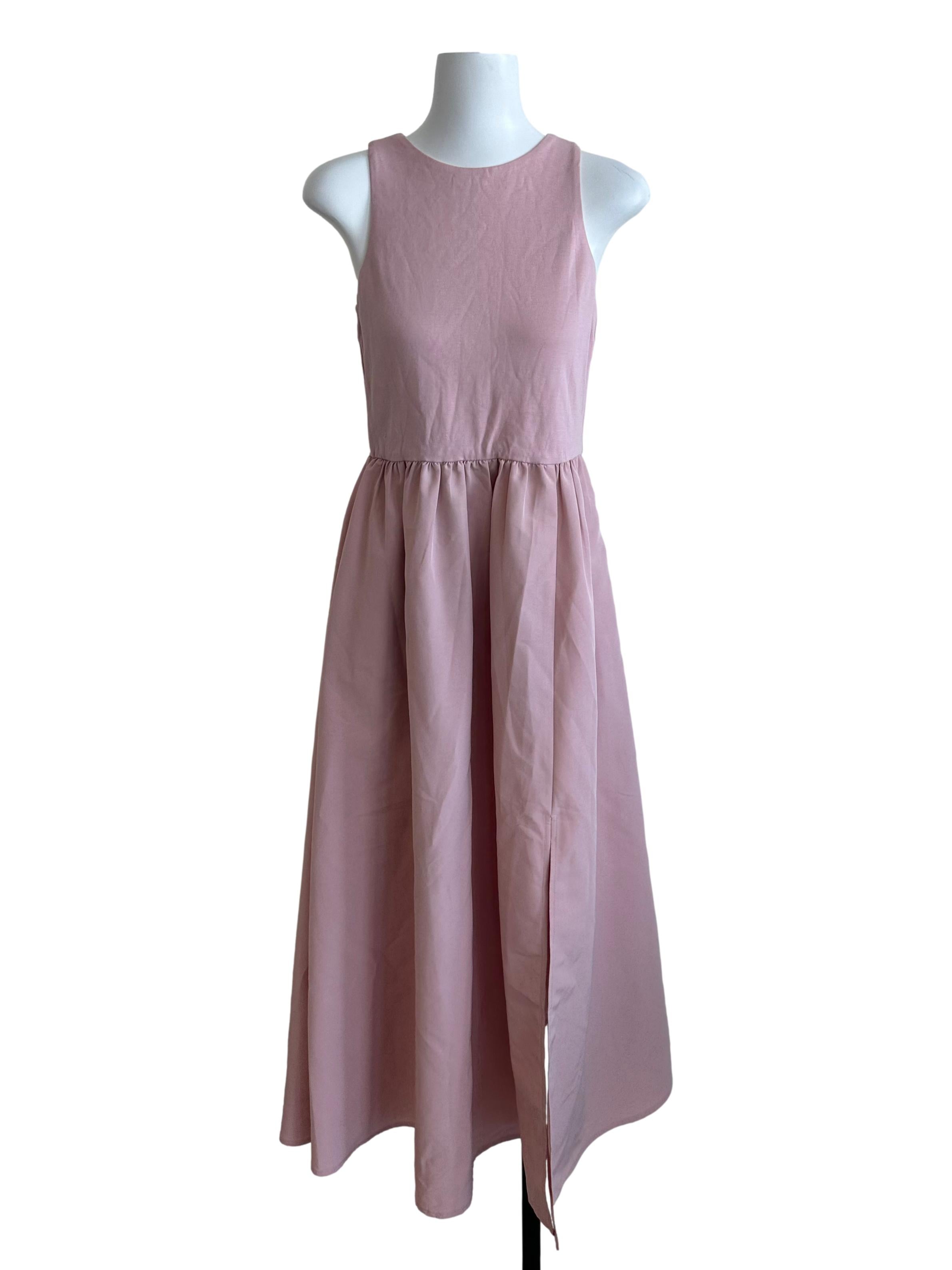 Love Bonito Light Pink Round Neck A Line Slit Dress