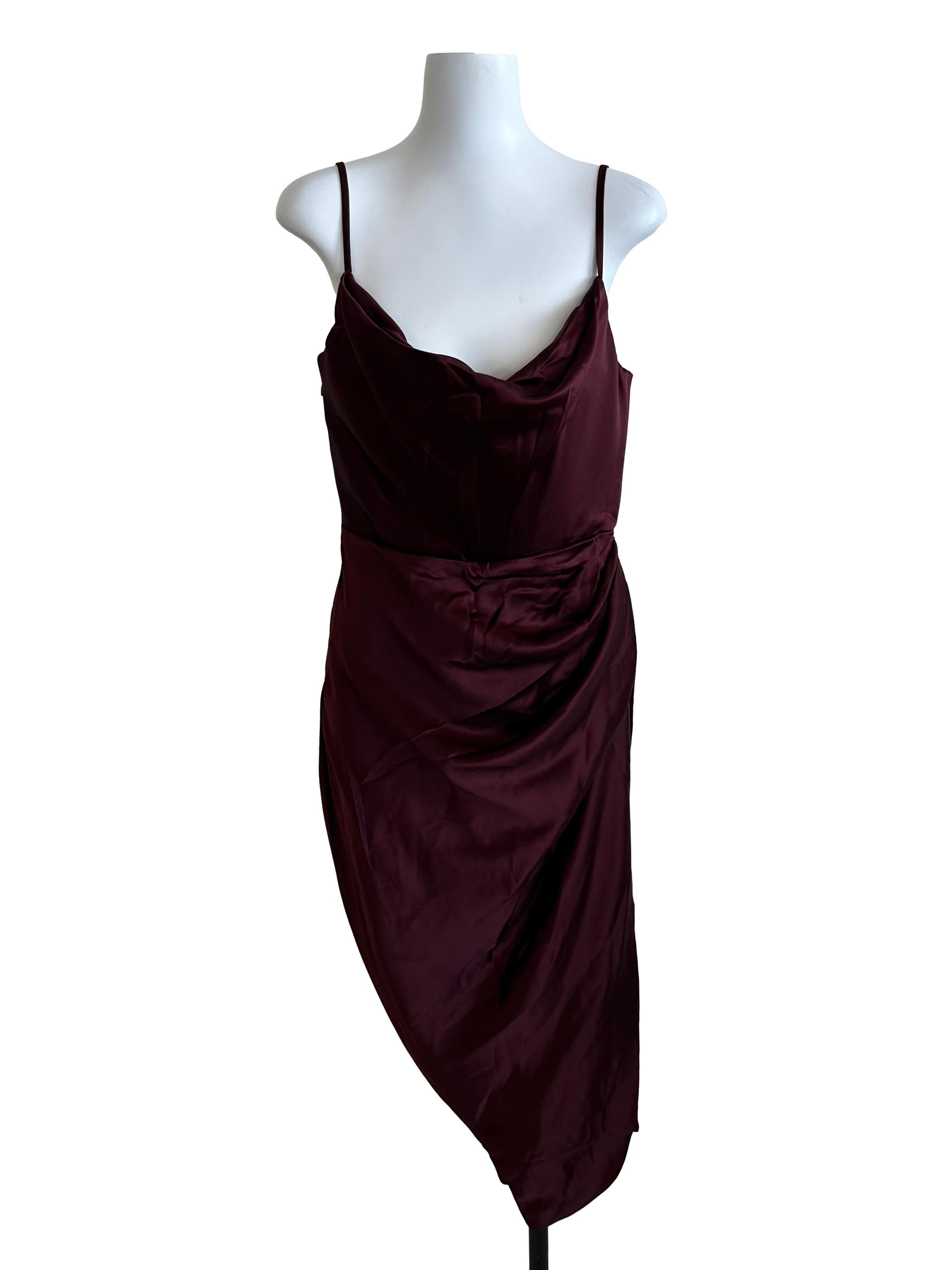 House of CB Wine Red Cowl Neck Drape Asymmetric Dress | REFASH