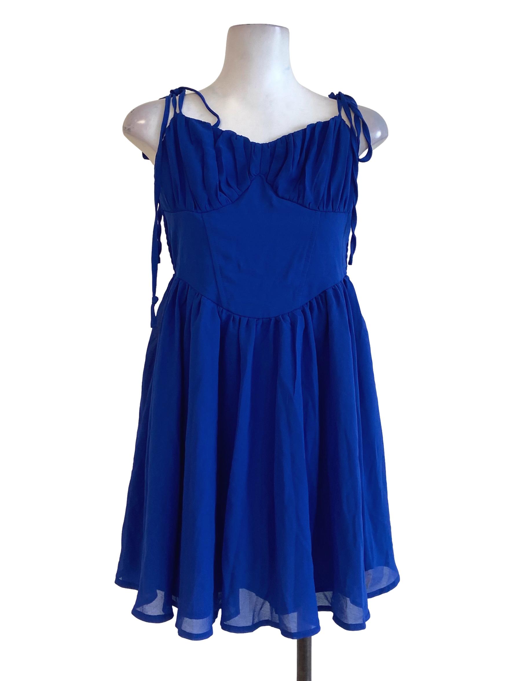 abercrombie blue dress puff sleeve Shein Admiral Blue Spaghetti Strap Corset Tent Dress