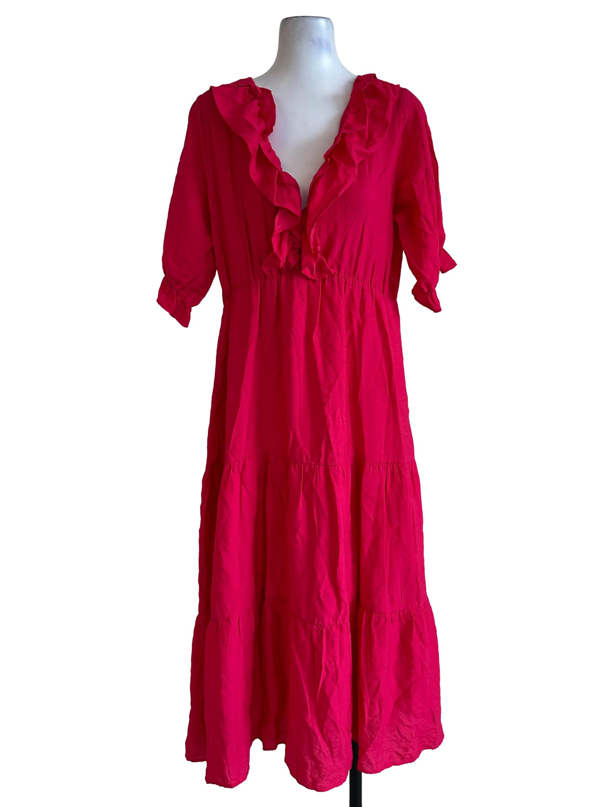 Zara Hot Pink V Neckline Maxi Dress | REFASH Zara Hot Pink V Neckline Maxi Dress | REFASH