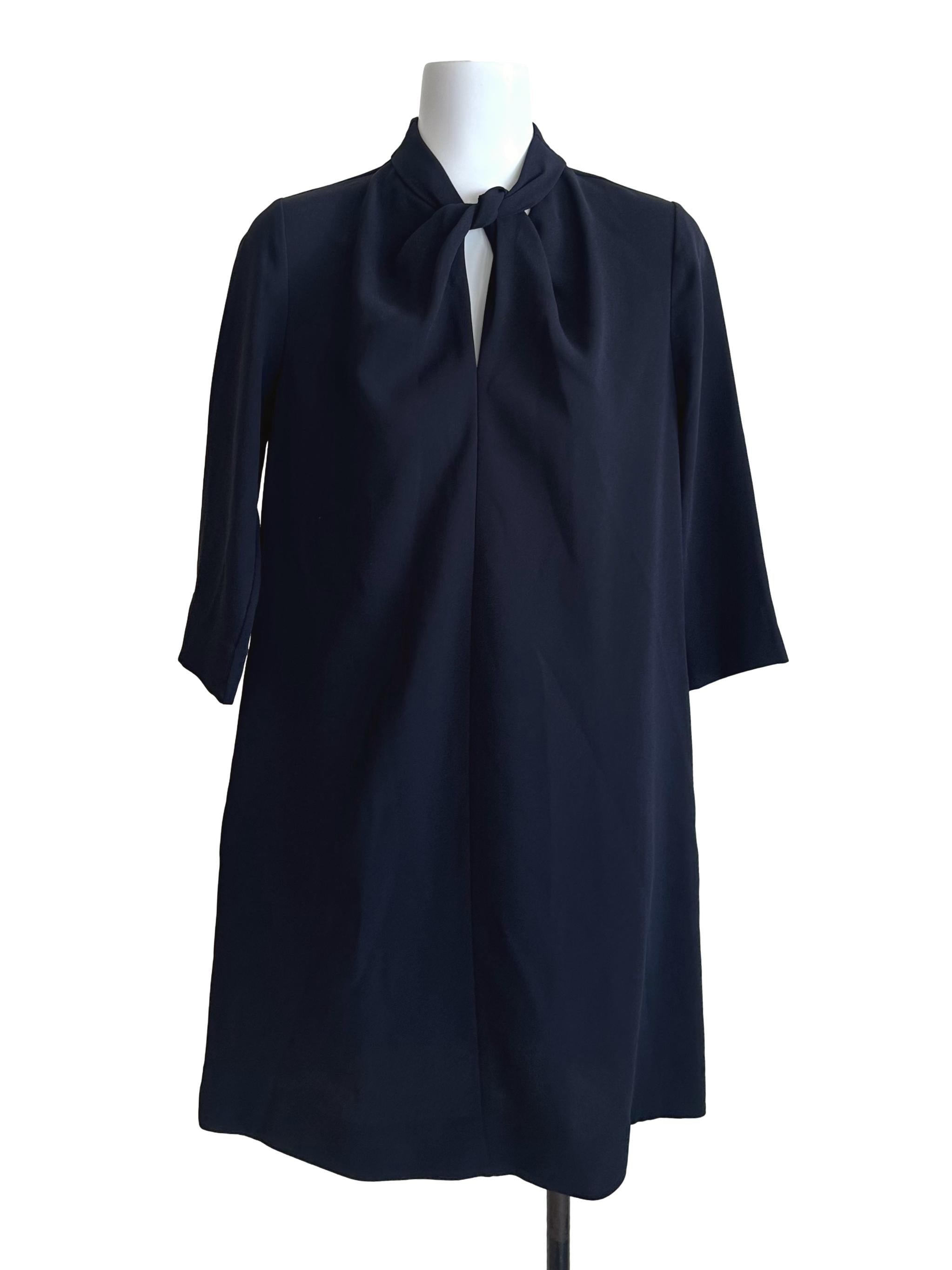 COS Navy Blue High Neck Knot Dress