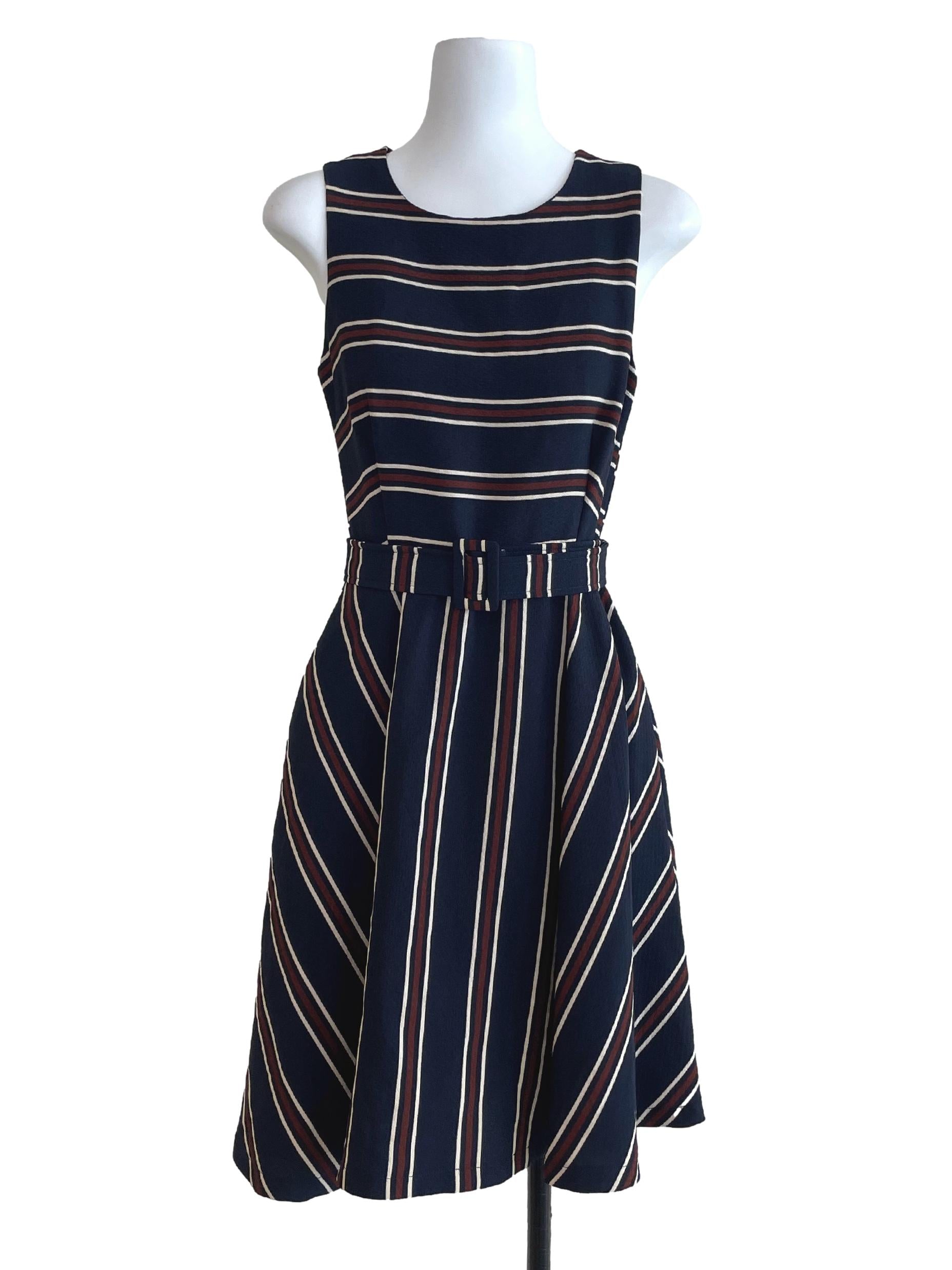Mary Dress - Blue and Navy Textured Stripe