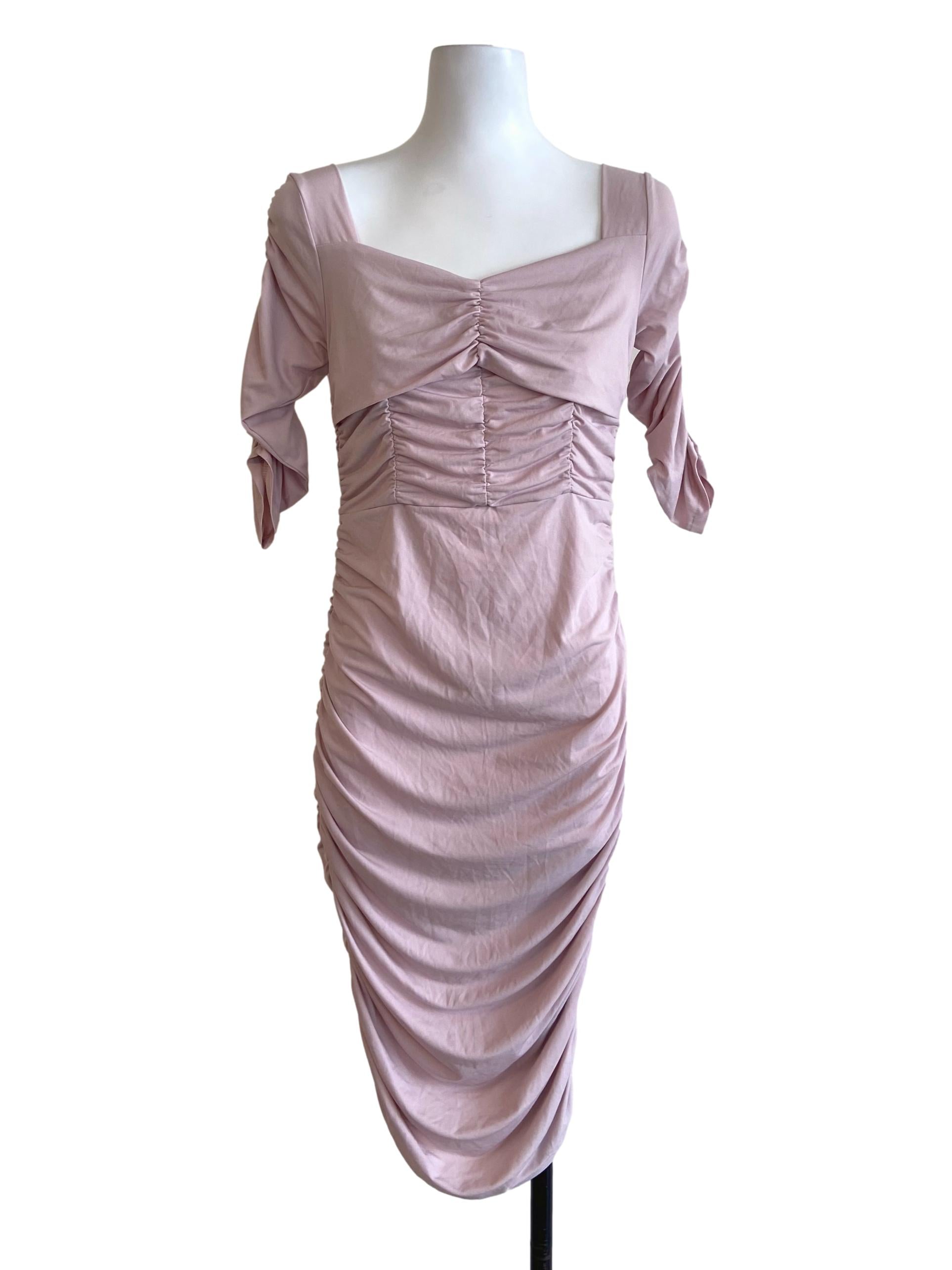 Crepe Pink Cowl Bodycon Dress REFASH