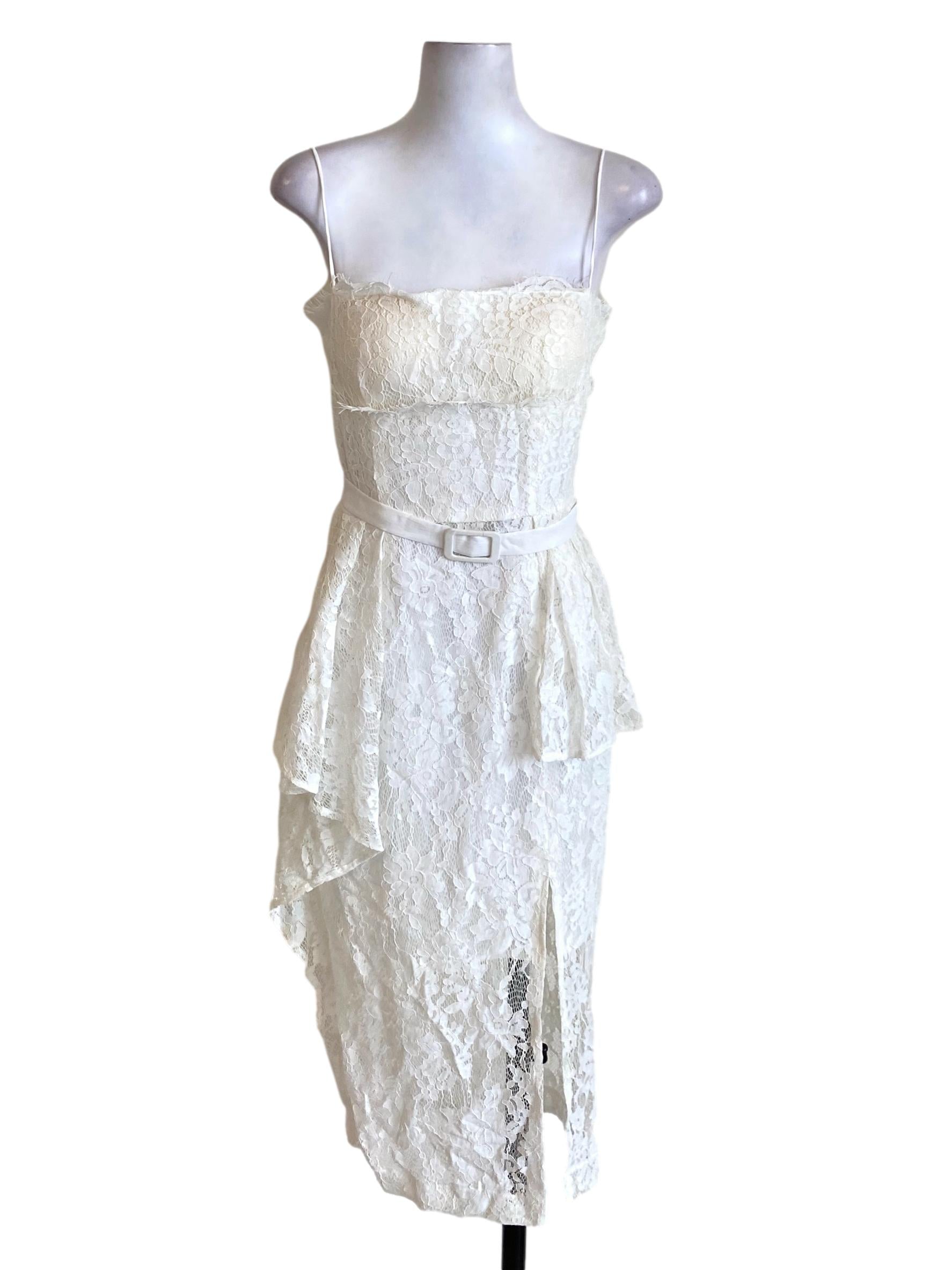 S'Gorgeous White Floral Lace Spaghetti Strap Ruffle Bodycon Dress | REFASH S'Gorgeous White Floral Lace Spaghetti Strap Ruffle Bodycon Dress | REFASH