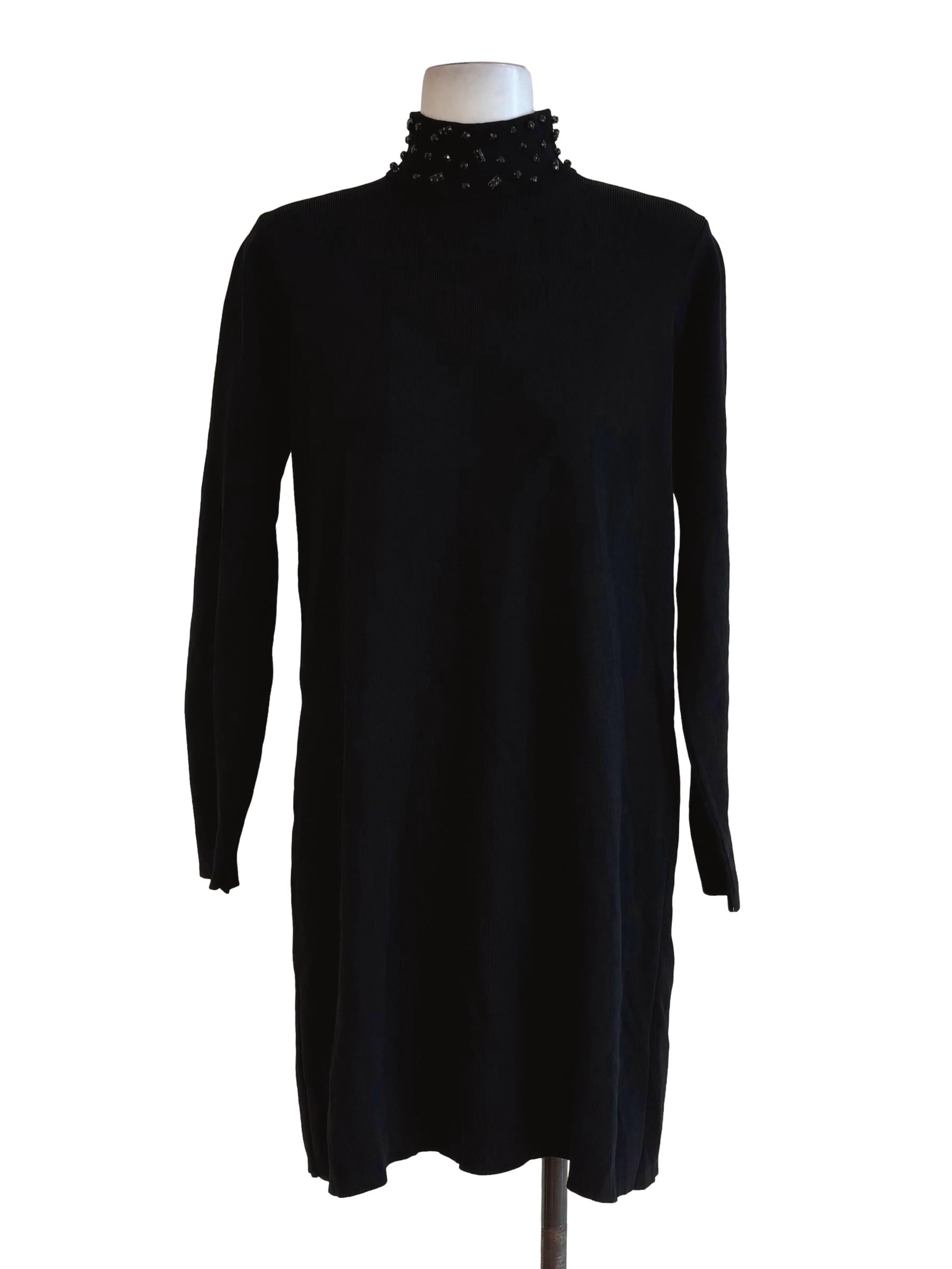 Zara Jet Black Beaded Neck Dress | REFASH Zara Jet Black Beaded Neck Dress | REFASH