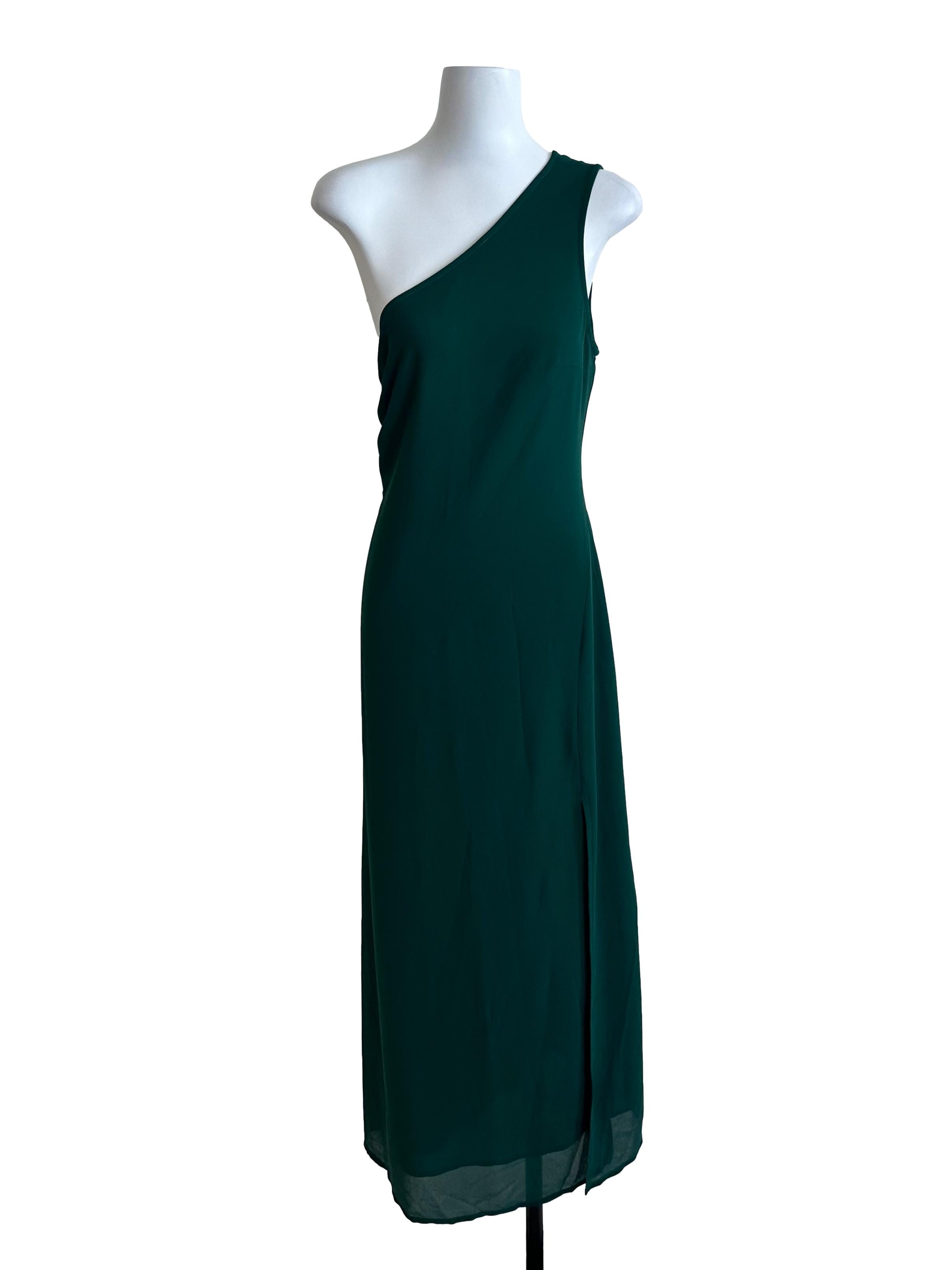Rihoas Emerald Green Chiffon One Shoulder Dress | REFASH Rihoas Emerald Green Chiffon One Shoulder Dress | REFASH