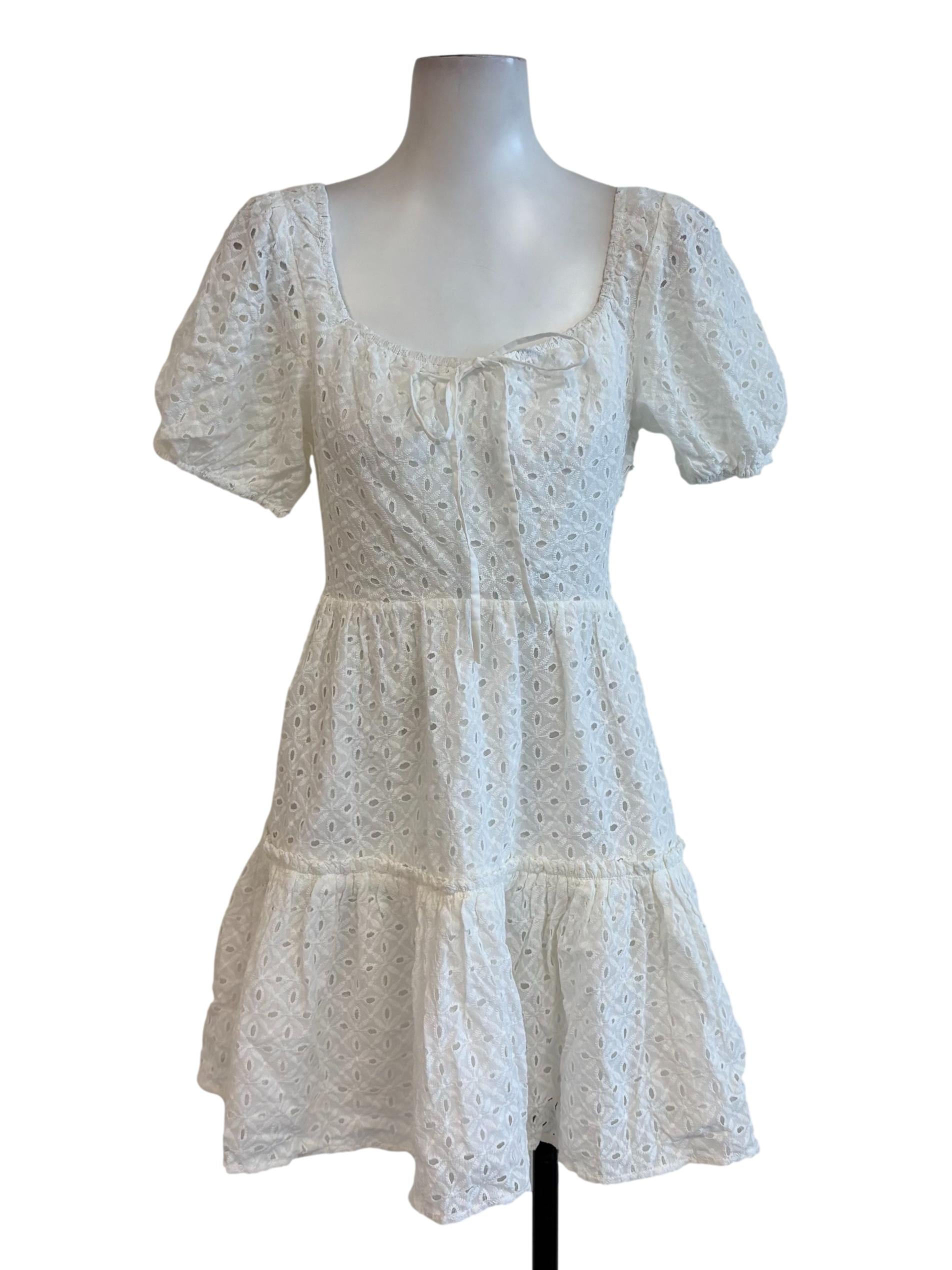 Love Bonito White Ruffle Embroidered Mini Dress