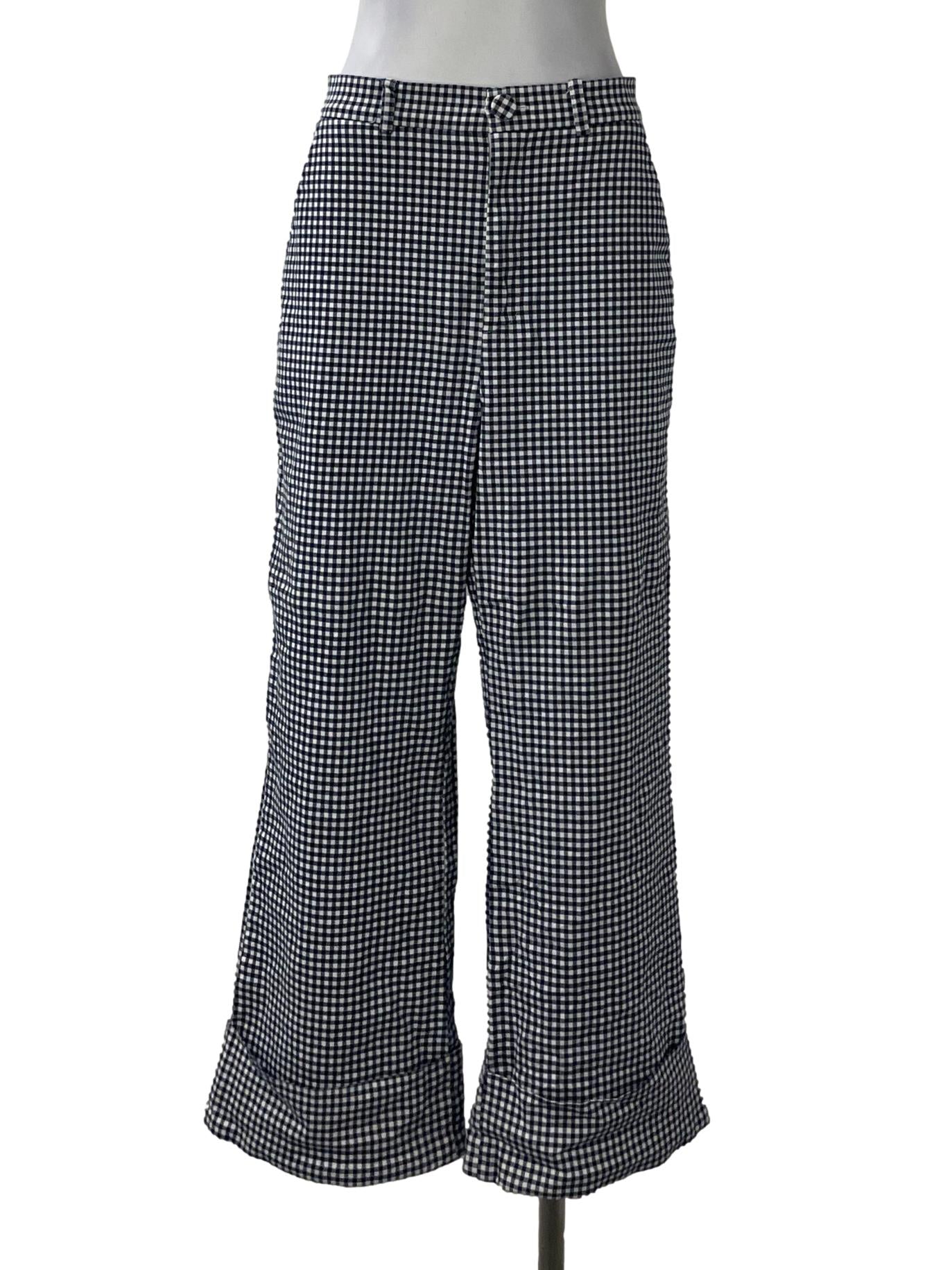 Love Bonito Navy Checkered High Waisted Pants REFASH