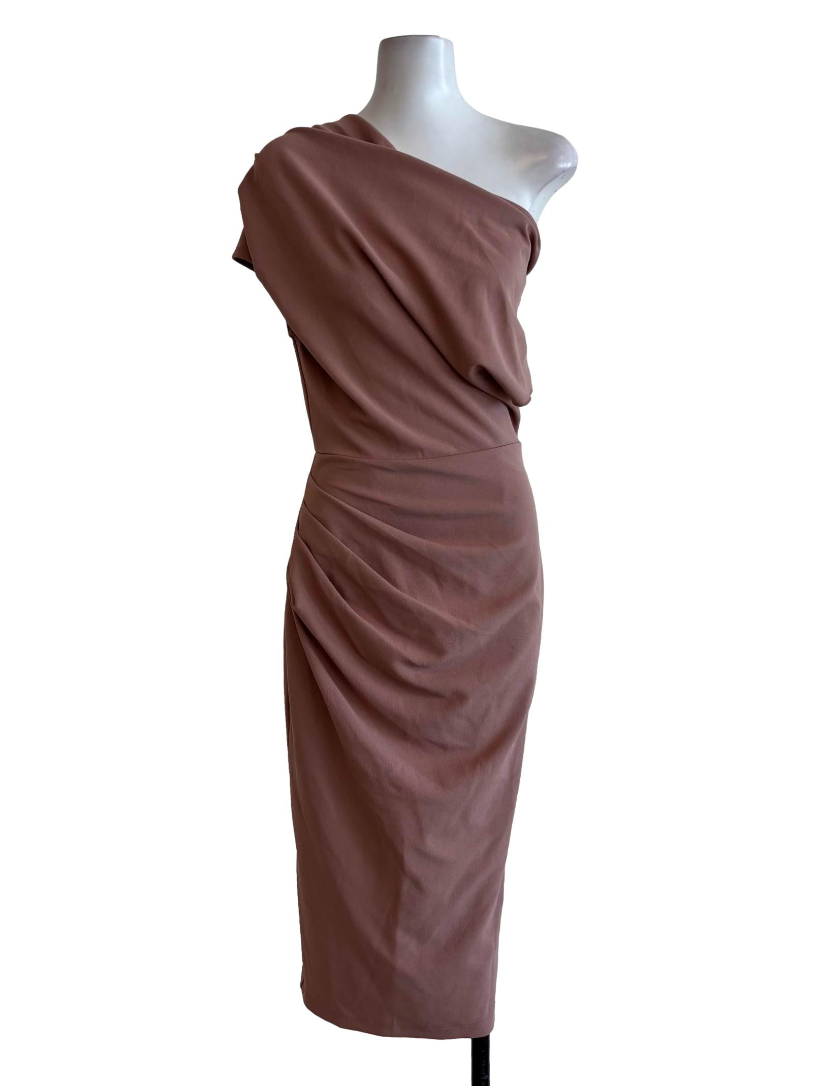 Chello Dusty Pink Asymmetrical Draped Bodycon Dress | REFASH Chello Dusty Pink Asymmetrical Draped Bodycon Dress | REFASH