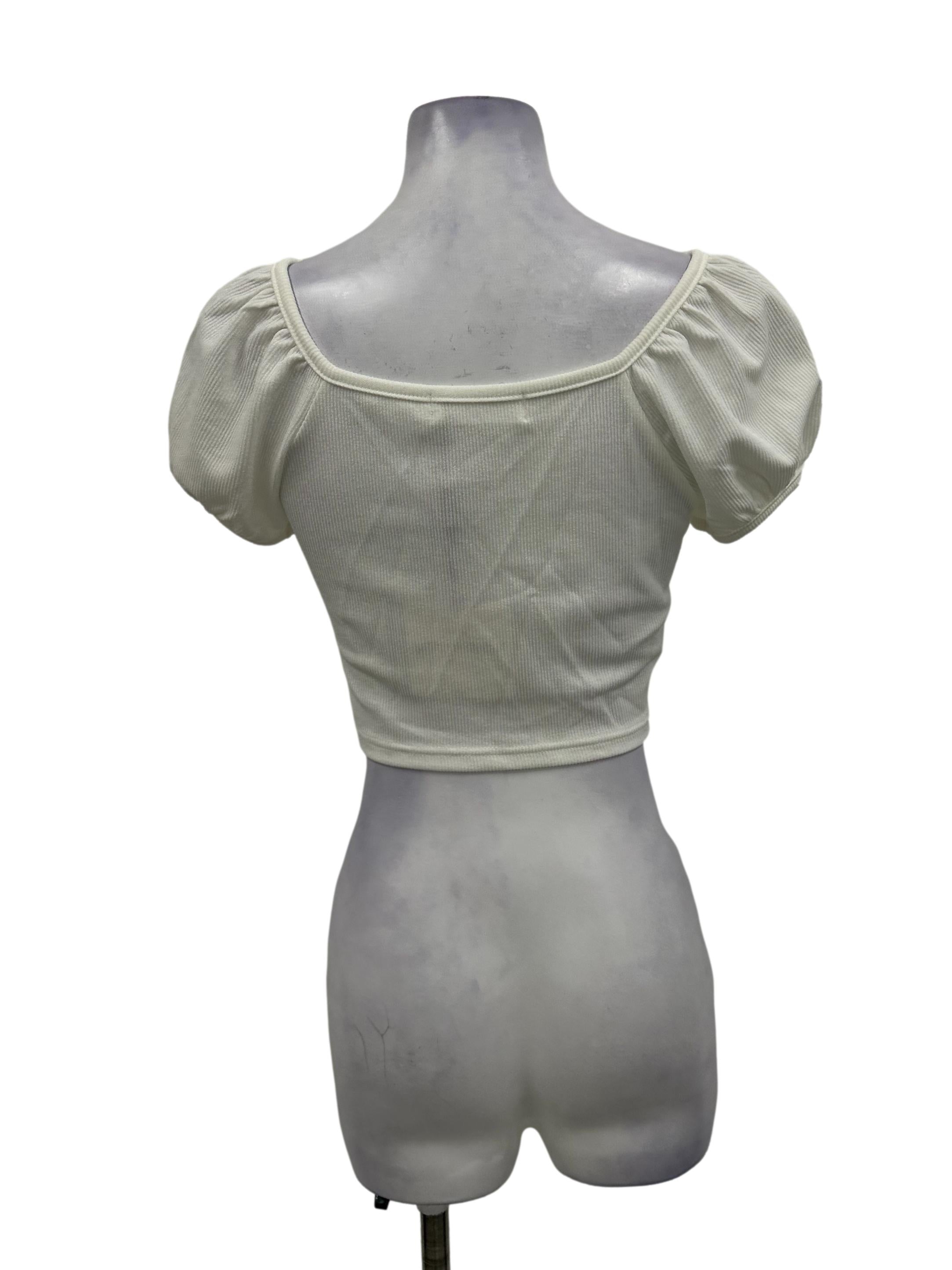 White Ribbed Ruched Front Top