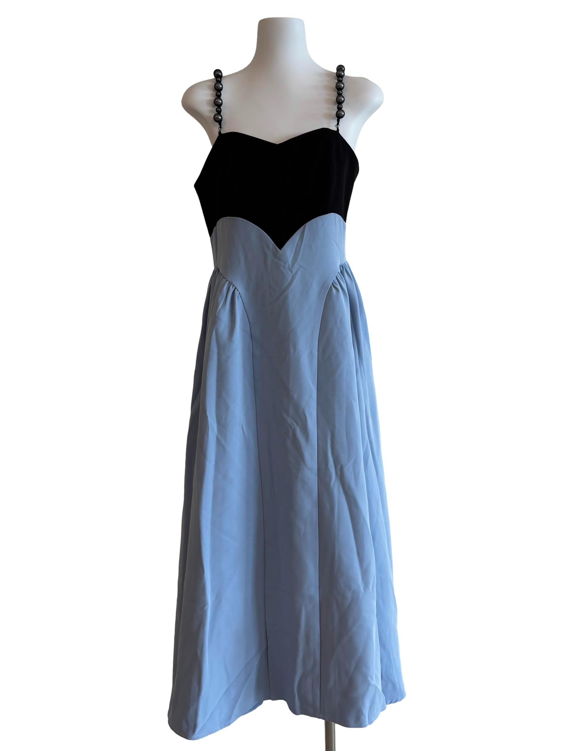 Black Sky Blue Pearl Strap Dress
