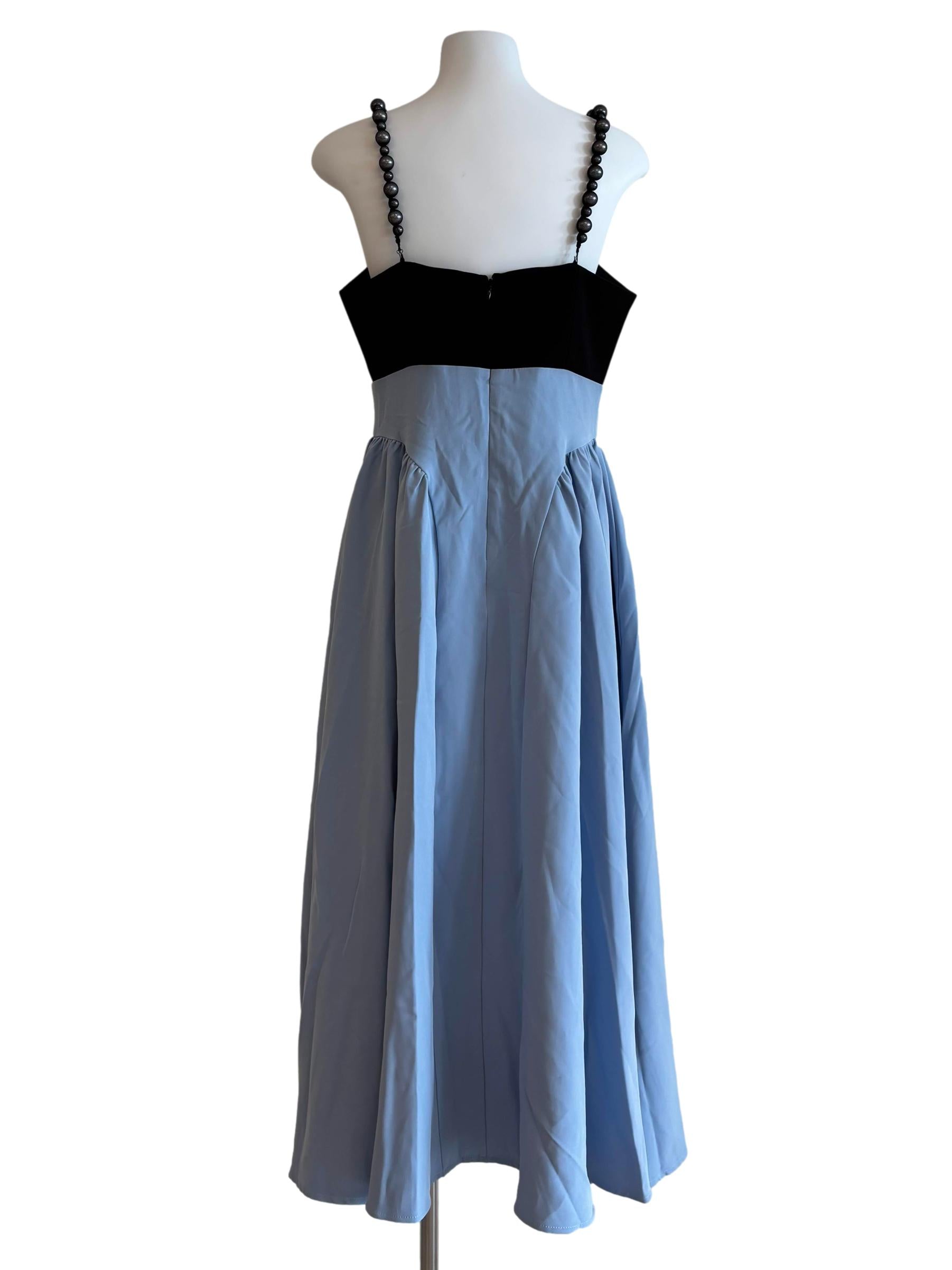 Black Sky Blue Pearl Strap Dress