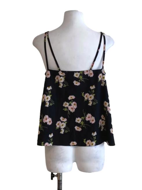 Sable Black Sleeveless Pink Floral Shirt