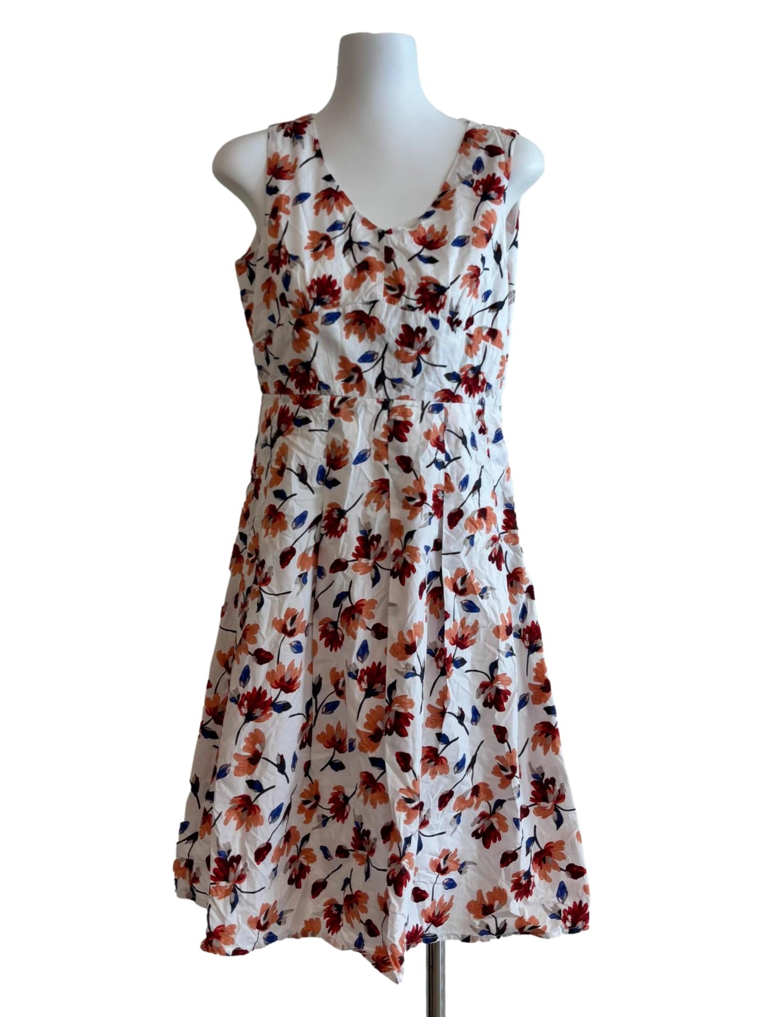 Powder White Orange Floral Cotton Dress