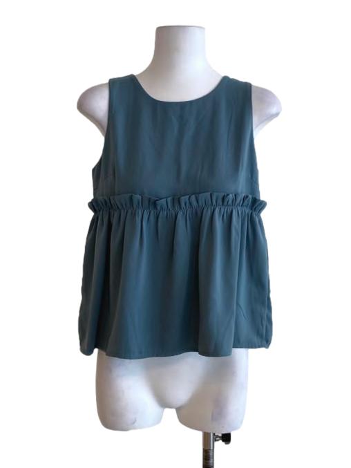 Stone Blue Sleeveless Ruffled Blouse
