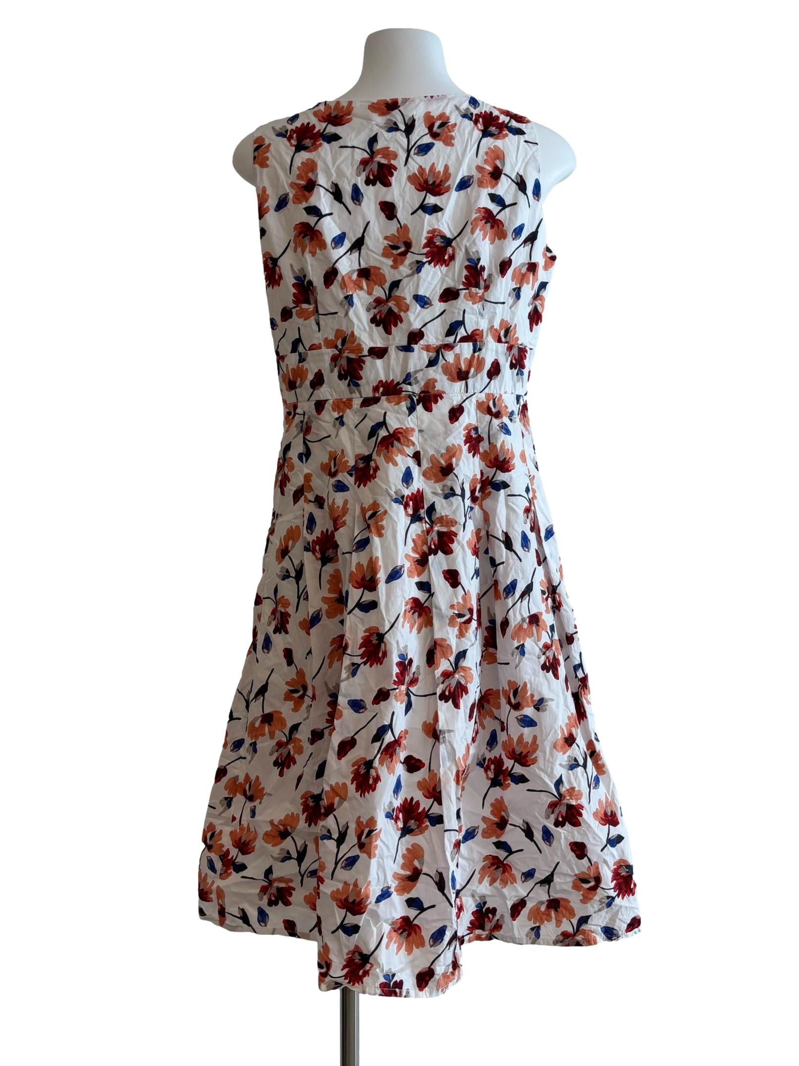Powder White Orange Floral Cotton Dress